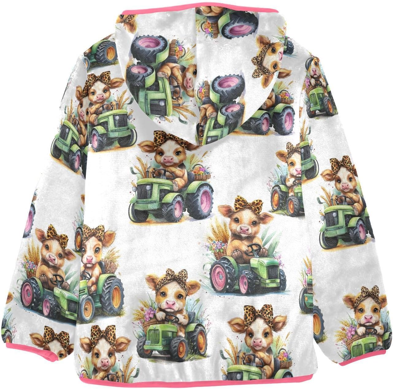 Girls Hoodie Outfit Highland Cattle Truck Pattern Zipper Sweatshirt Coat Fleece Jacket for Kids 3-10T