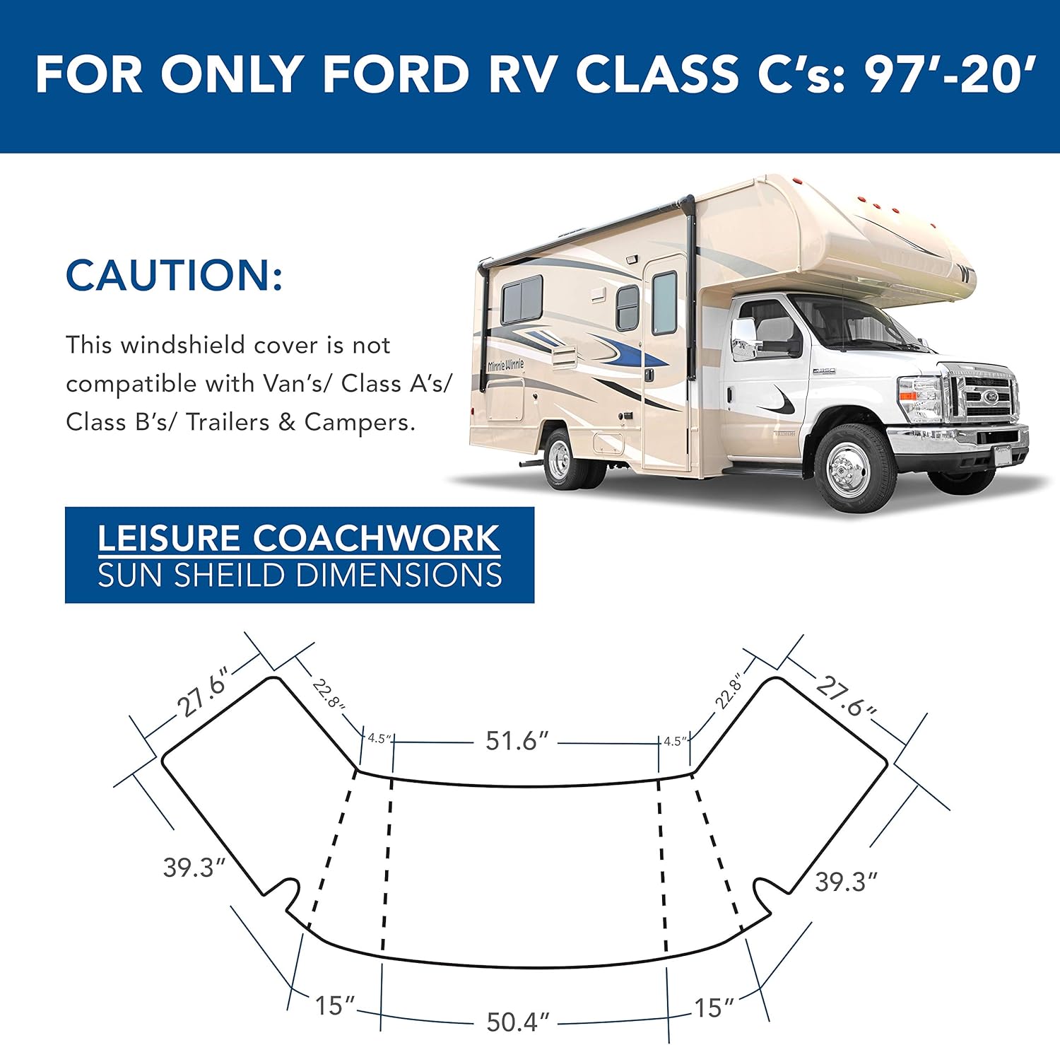 RV Windshield Window Cover for Class C Ford 1997-2021 Motorhome Windshield Snow Cover for RV Front Window Sunshade Cover RV Accessories 4 Layers with Mirror Cutouts Silver