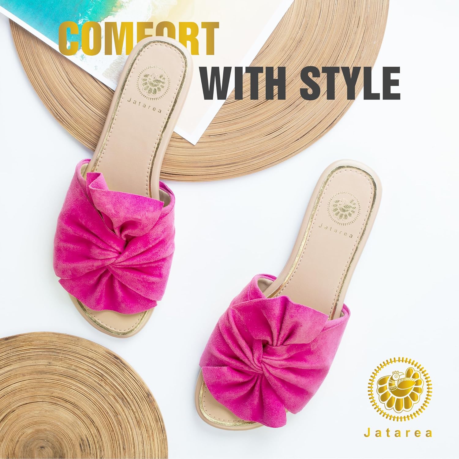 JATAREA Women’s Slip-On Leather Flat Sandals with Round Open Toe | Classic and Trendy Slippers - Image 8