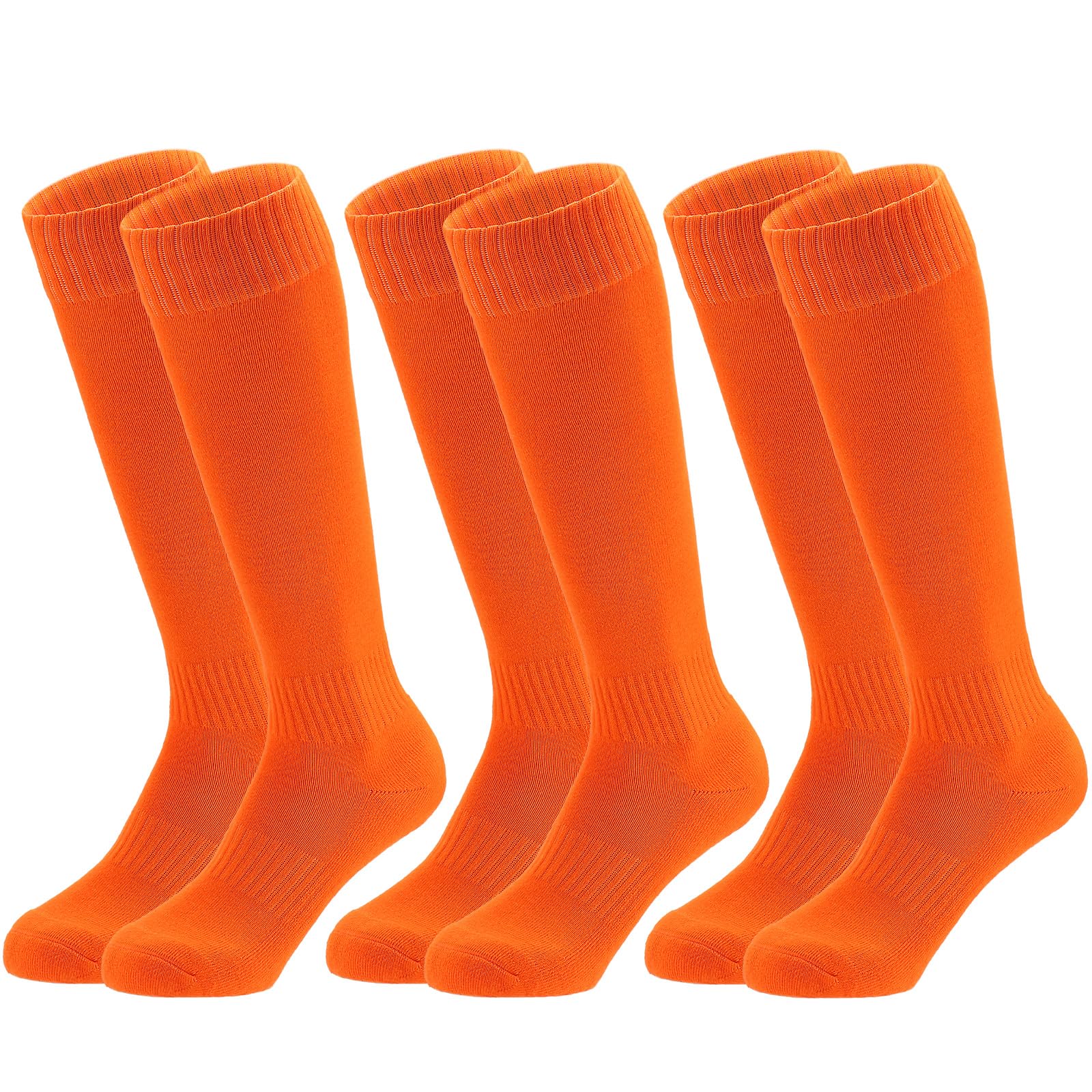 Regilt 3 Pairs Kids Youth Baseball Socks Cushioned Soccer Football Softball Socks for Boys Girls (US, Alpha, Medium, Regular, Regular, Orange)