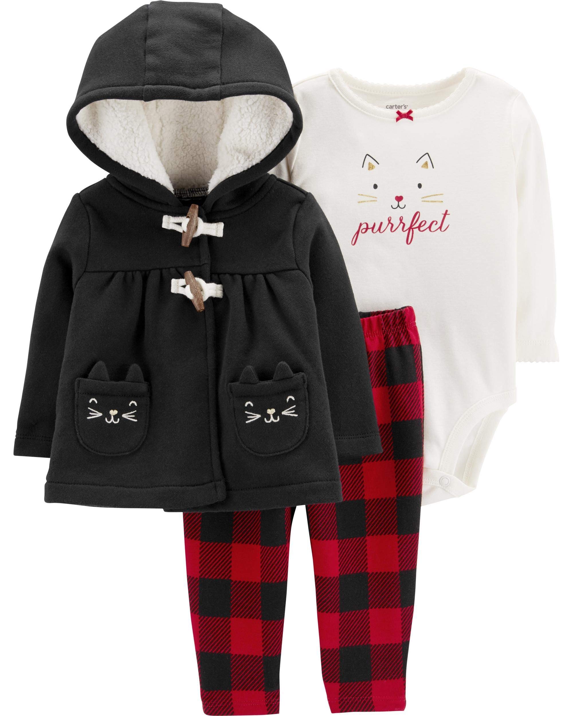 Carter's Baby Girls` 3-Piece Little Jacket Set, Black Purrfect, 9 Months