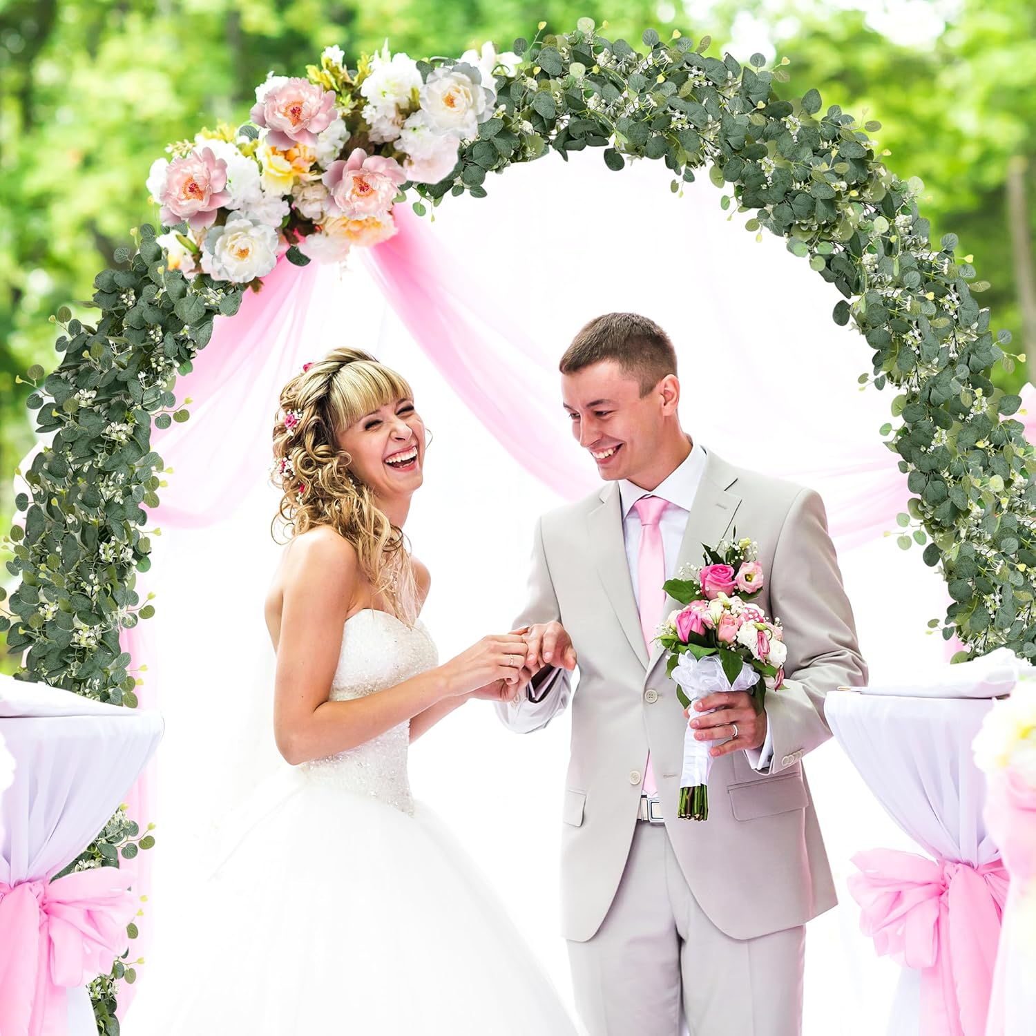 2 Pcs Eucalyptus Garland with White Gypsophila,5.9FT Artificial Greenery Garland Fake Vines Eucalyptus Garland for Wedding Centerpiece Table Party Indoor Outdoor Wall Decor - Image 6