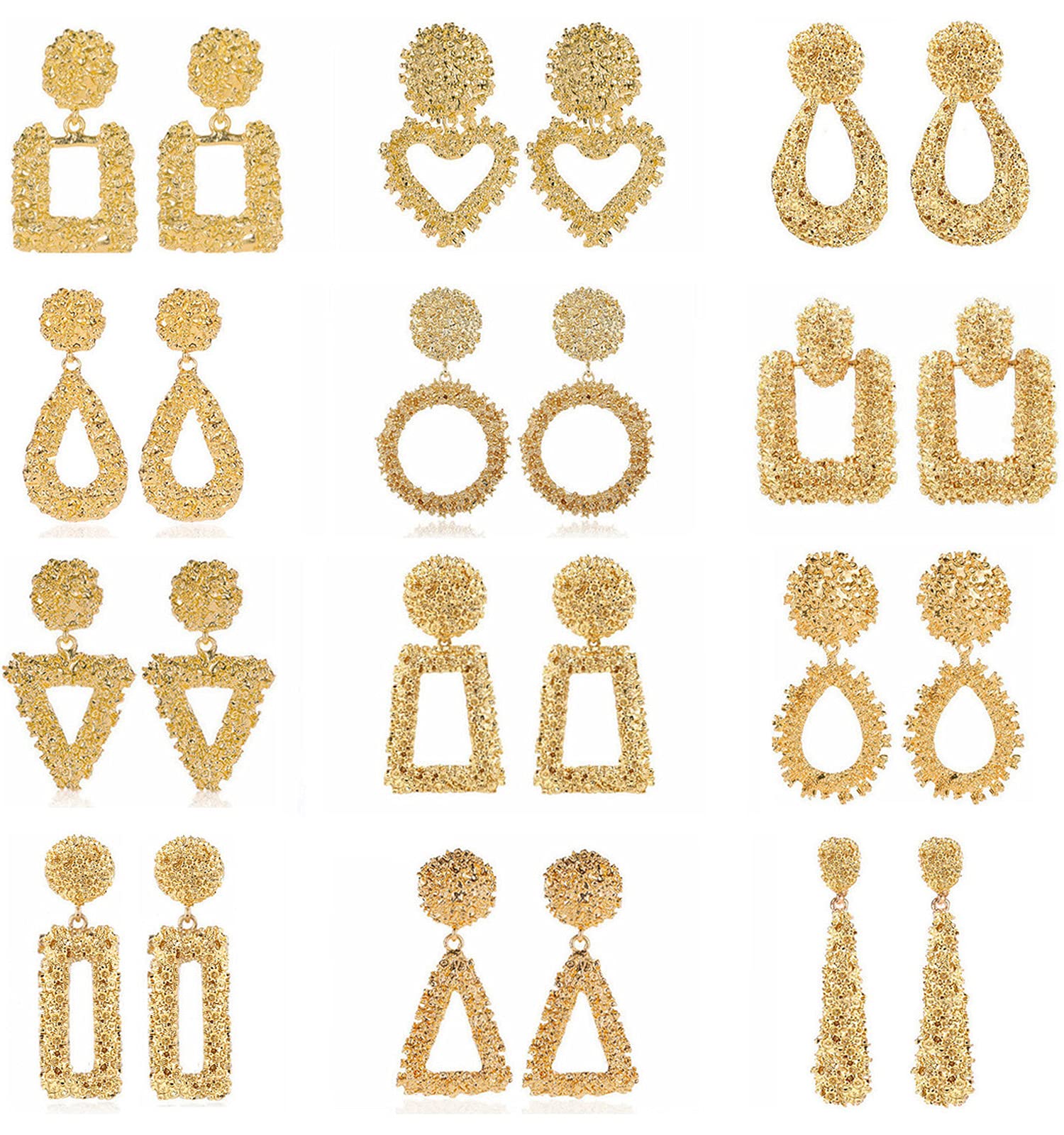 12 Pairs Gold Statement Earrings Set, Fashion Jewelry Geometric Drop Dangle Earrings For Women Girls