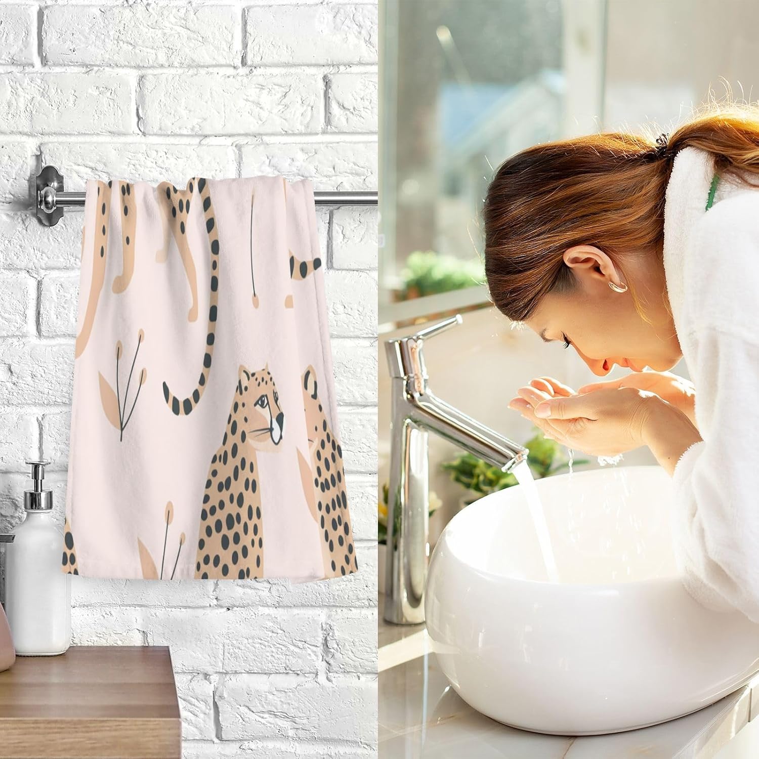 Bolaz Cheetah Leopard Hand Towels 2PCS Soft Cotton Towel Absorbent Bathroom Towel Set 16 x 28 Inches - Image 8