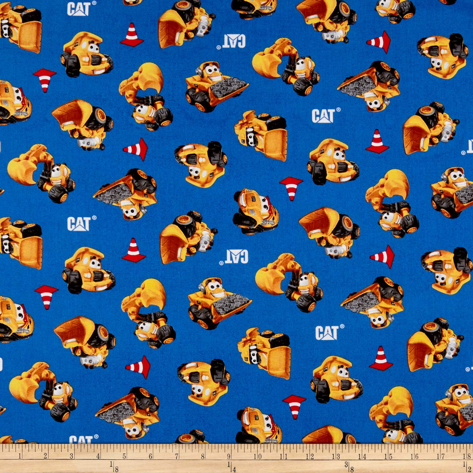 Riley Blake CAT Buildin' Crew Wigglers All Over Blue, Quilting Fabric by the Yard