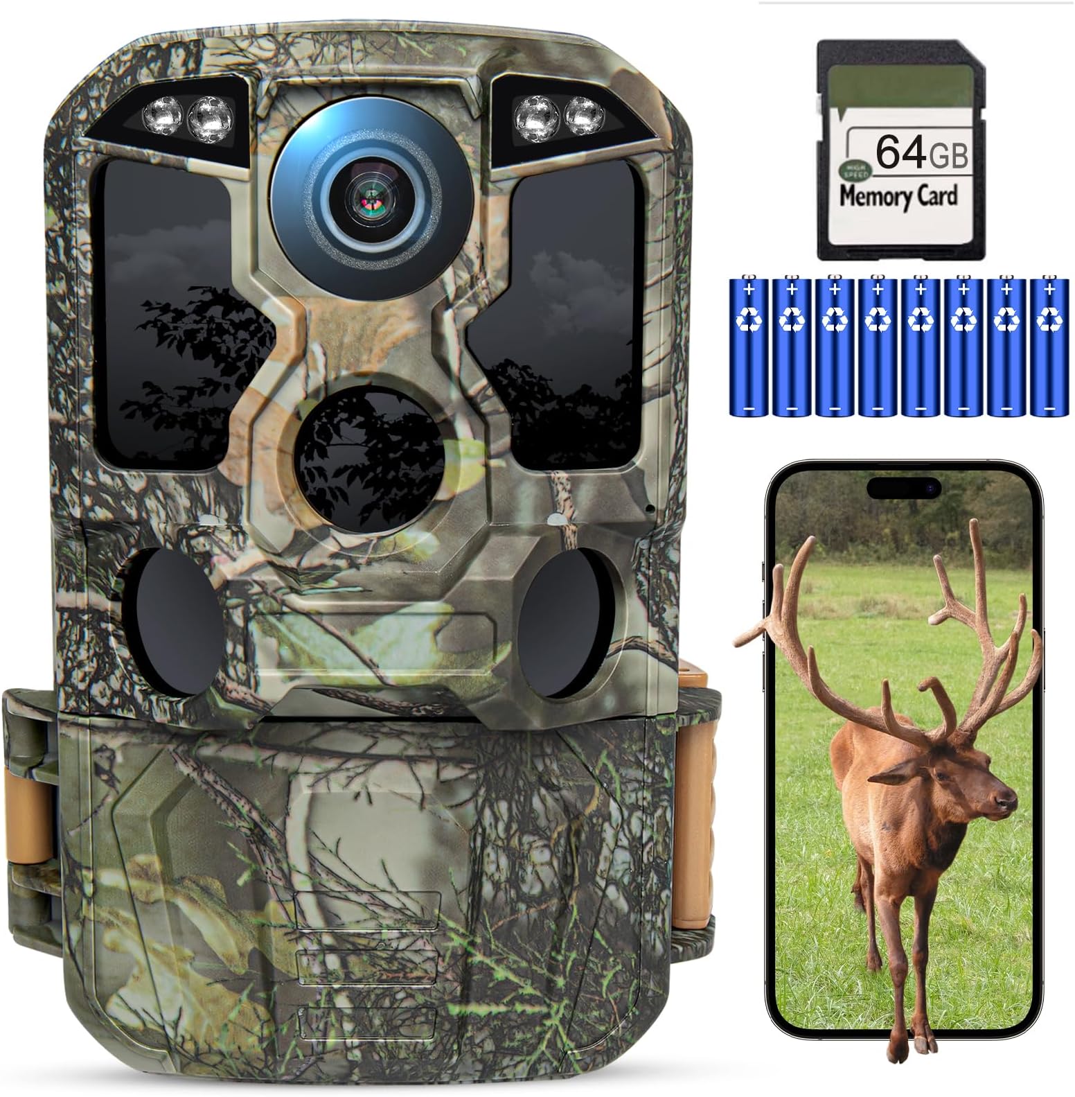 KJK Trail Camera WiFi 8K 84MP With 64GB SD Card, Game Camera with Night Vision, 0.05s Trigger Motion Activated, IP67 Waterproof 100ft 130°Wide-Angle 42pcs No Glow Infrared Leds for Wildlife Monitoring