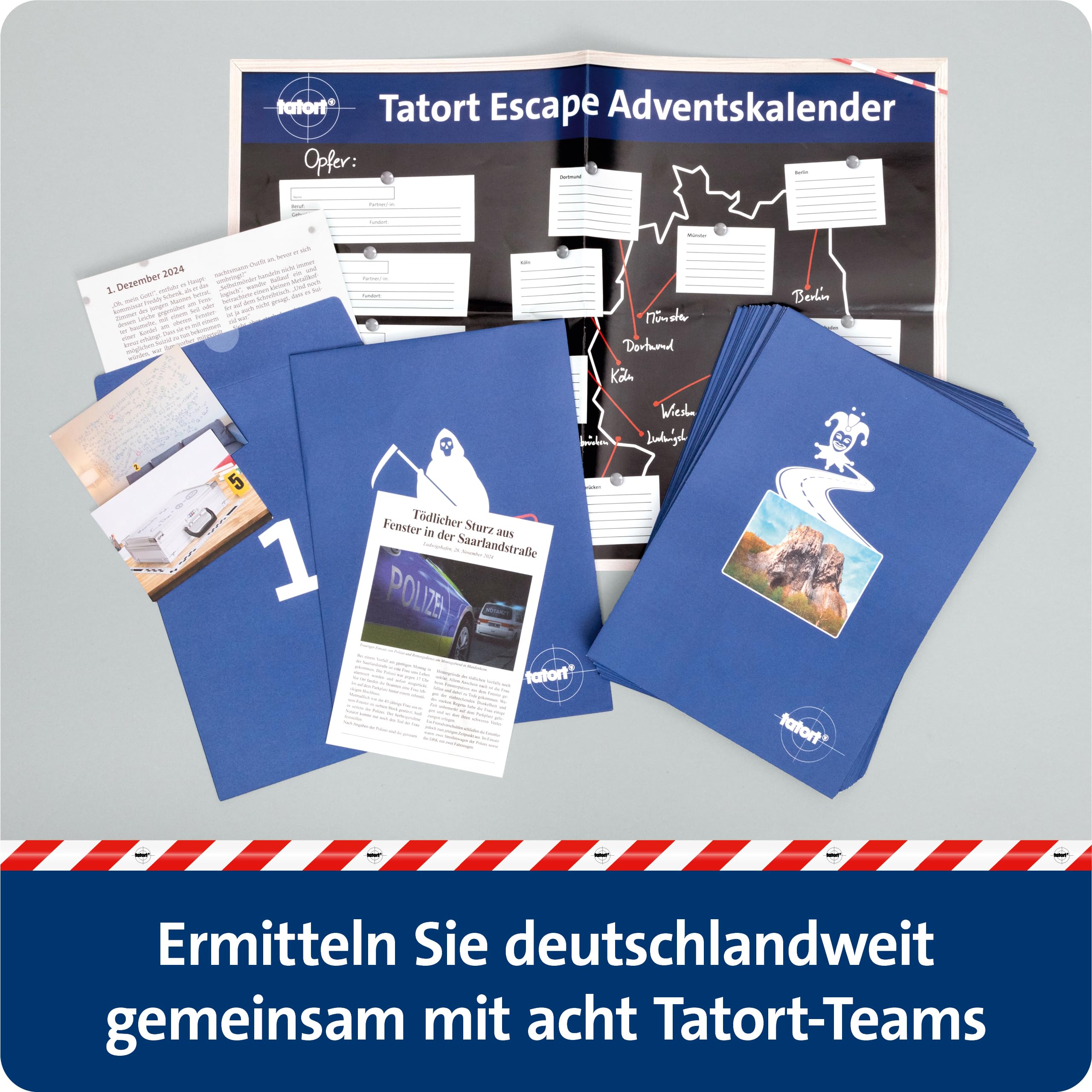 FRANZIS 67227 - Tatort Escape Adventskalender: Niemals vergessen, niemals vergeben, Escape Room mit 24 spannenden Rätseln für die Adventszeit