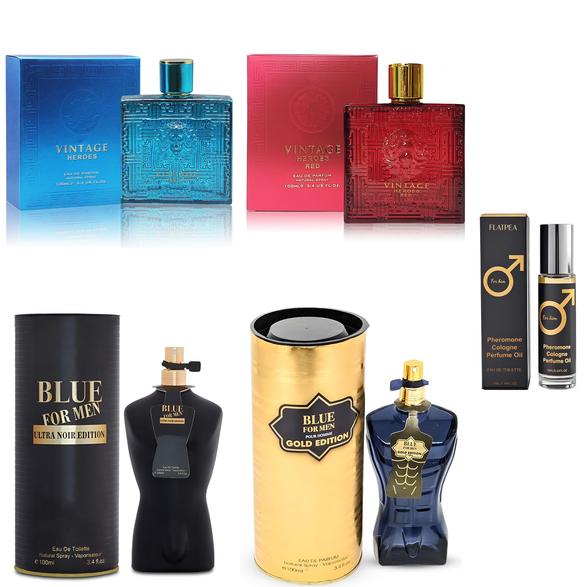 Men's Cologne Gift Set - Variety Pack of 4 Long Lasting Fragrances with 10ml Pheromone Cologne for Men Kit EDP/EDT (Combo J)