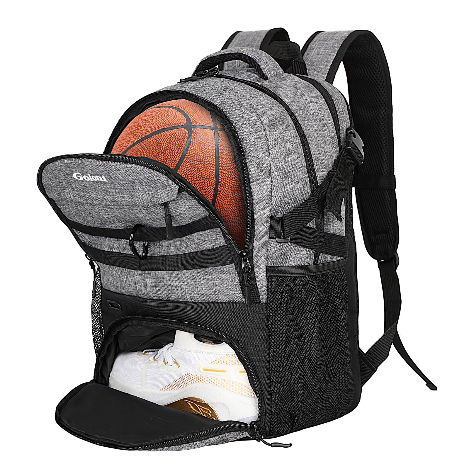 Goloni Soccer Backpack for Men and Women,Sports Bag with Ball Compartment,Gym Backpack with Shoe Compartment,Suitable for Soccer,Volleyball,Large Capacity Ball Equipment Youth Basketball Stuff,Grey
