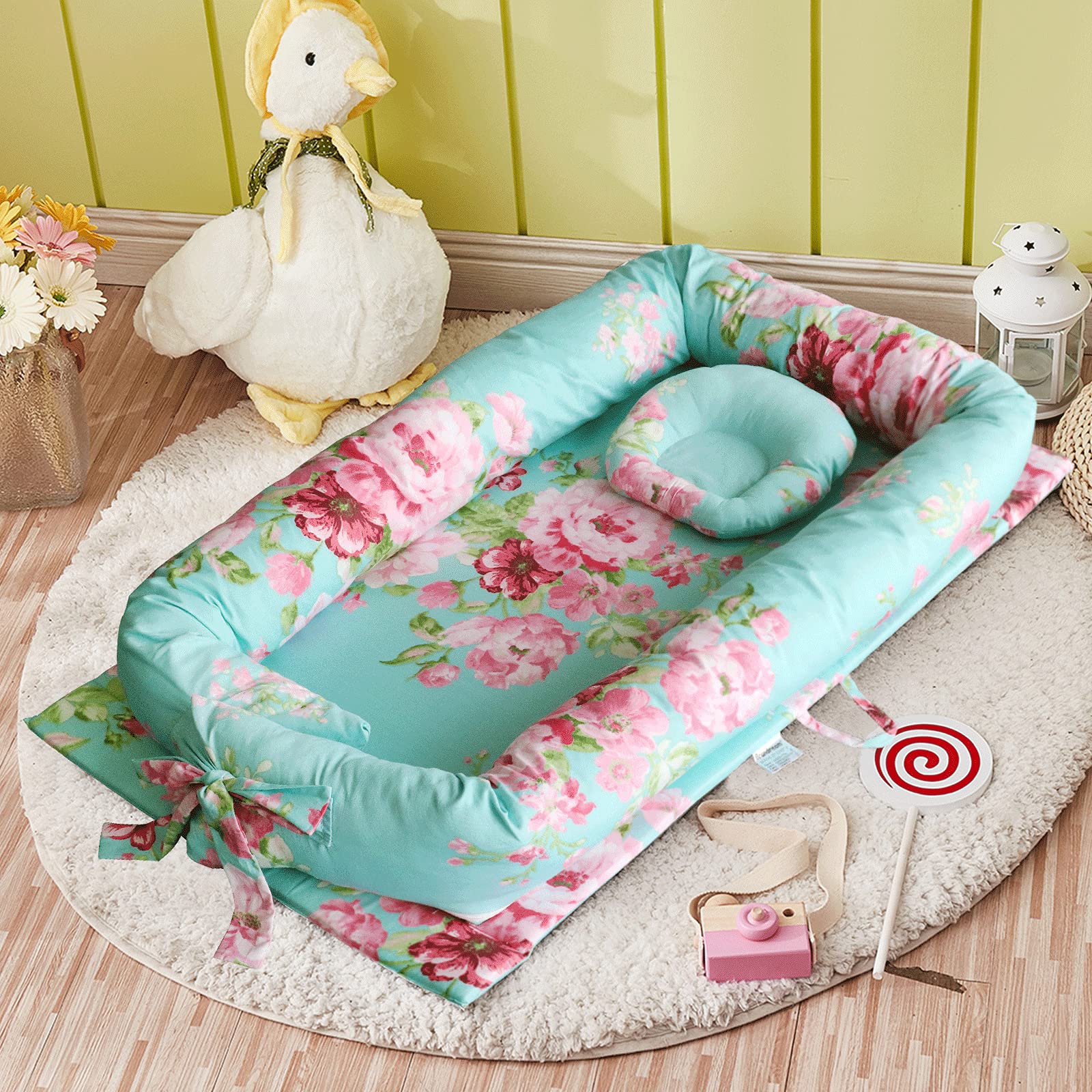 Brandream Baby Nest Bed Shabby Floral Newborn Lounger Pink Girls