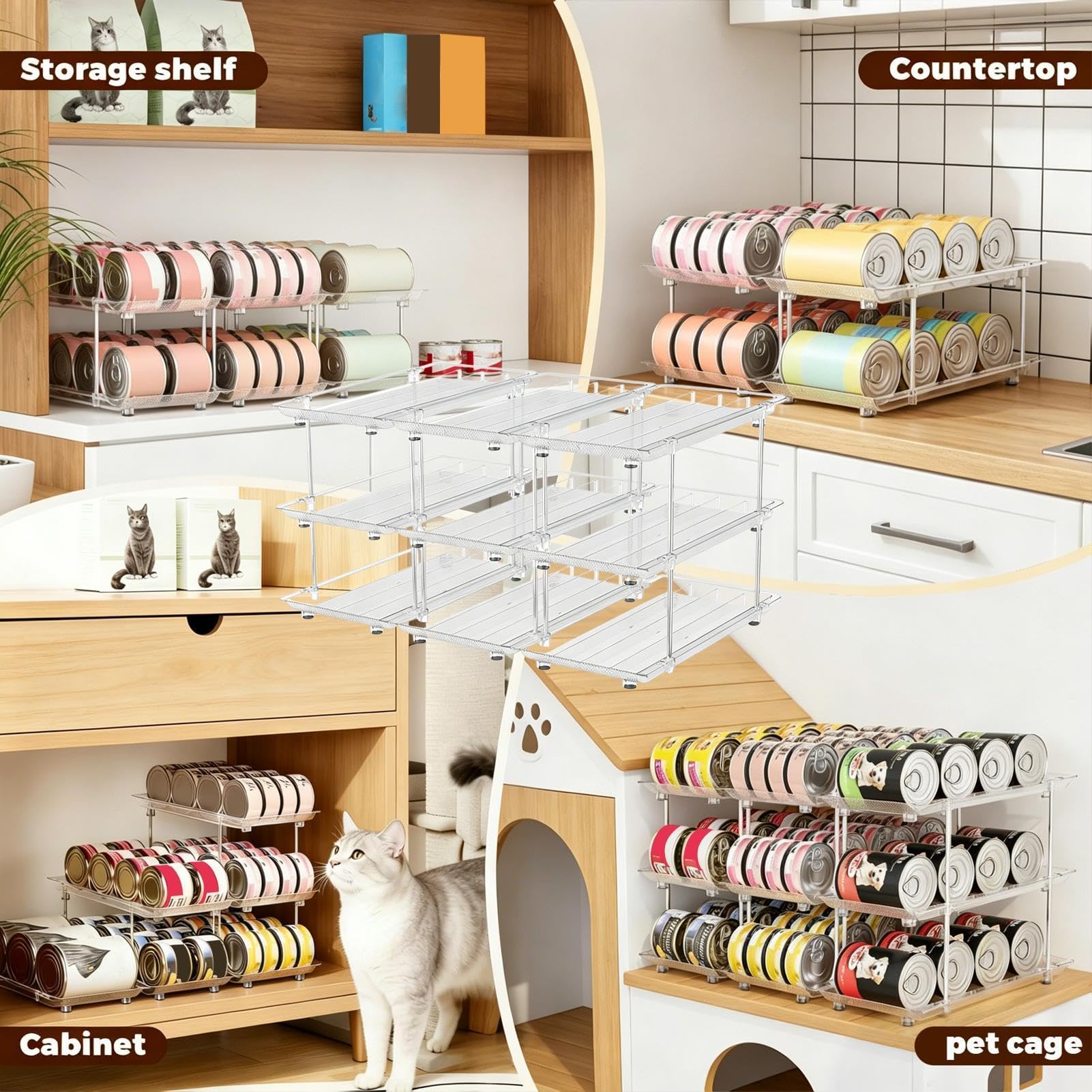Genérico Dispensador De Latas para Cocina Multifuncional Ahorra Espacio | Organizador De Comida Enlatada Para Gatos Para Armario Cocina Inauguración Y Cumpleaños
