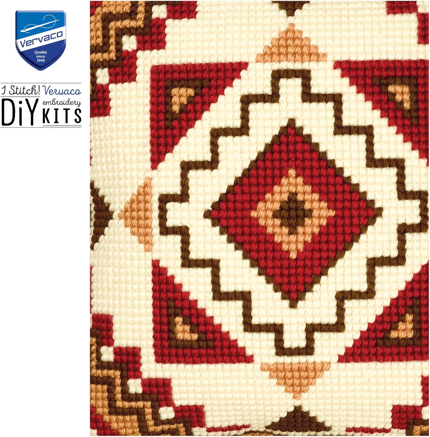 Vervaco Cross Stitch Embroidery Kits Pillow Front for Self-Embroidery with Embroidery Pattern on 100% Cotton and Embroidery Thread, 15,75 x 15,75 Inches - 40 x 40 cm, Geometrical