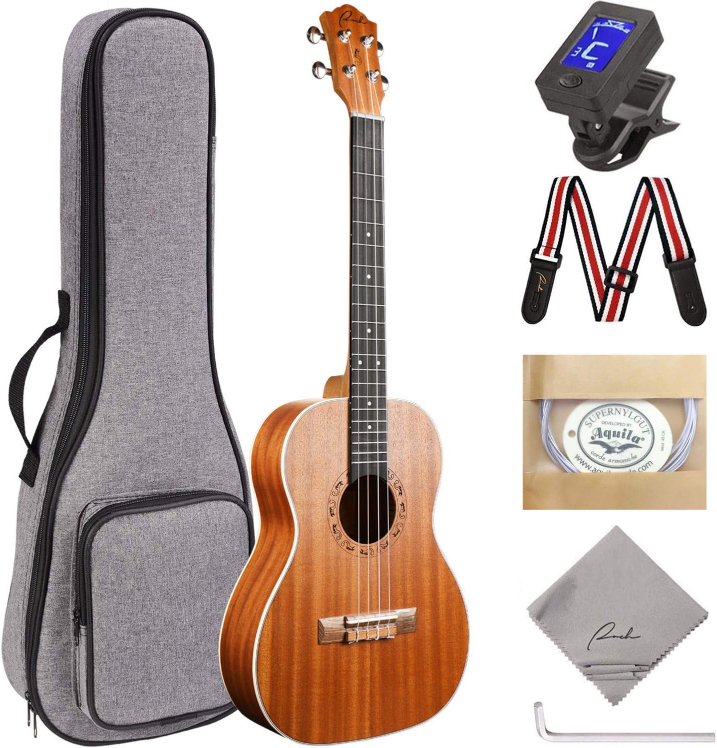 Baritone Ukulele Ranch 30" Professional Ukelele Tool Kit for Adults Beginners and Professional Gamers Ukalee Starter Pack Bundle Gig Bag & Tuner & Strap & Adjustable Tool Set