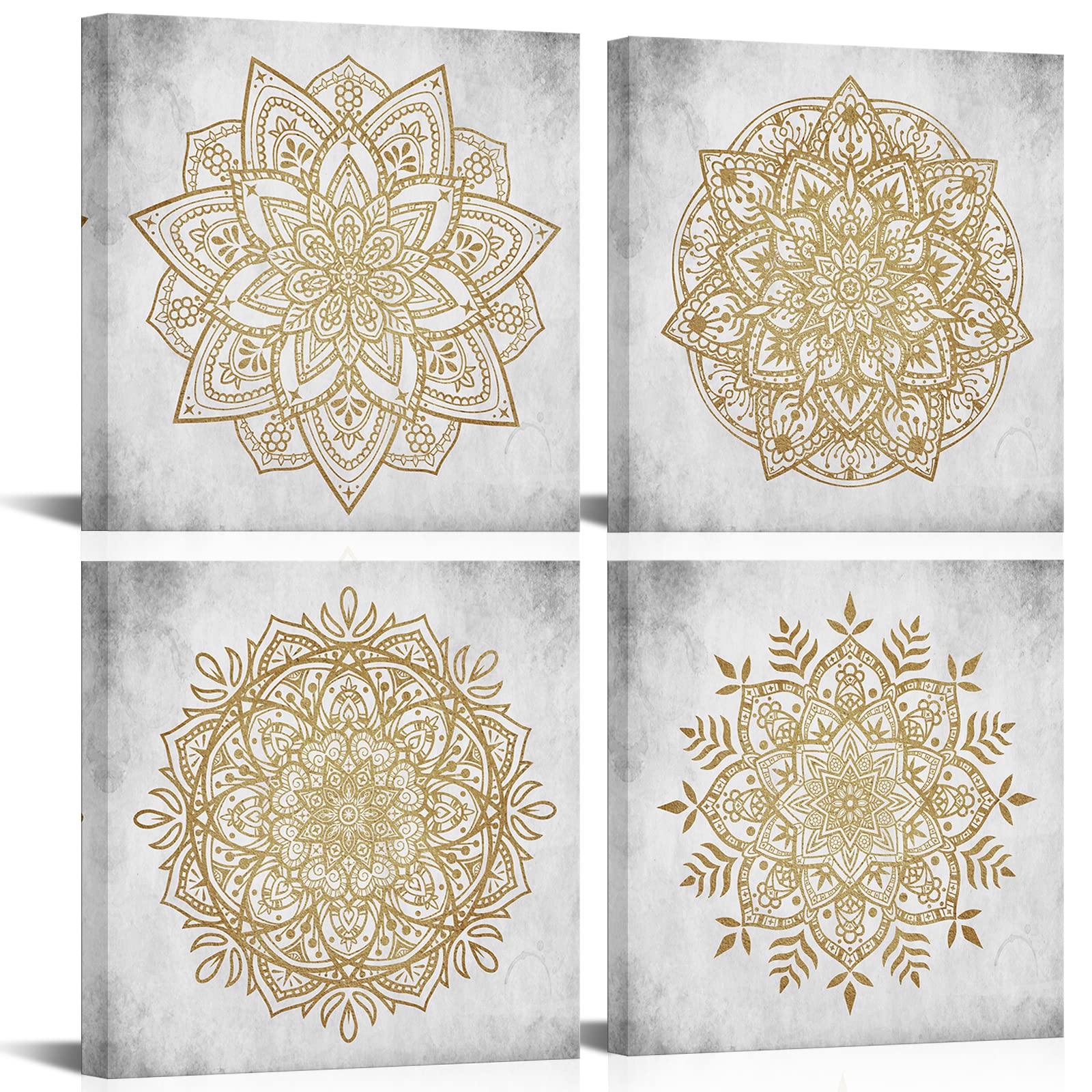 HOMEOART Boho Mandala Flower Art Print Bathroom Wall Decor Boho Floral Painting Canvas Prints Framed Artwork Bedroom Living Room Office Decor 12 x 12