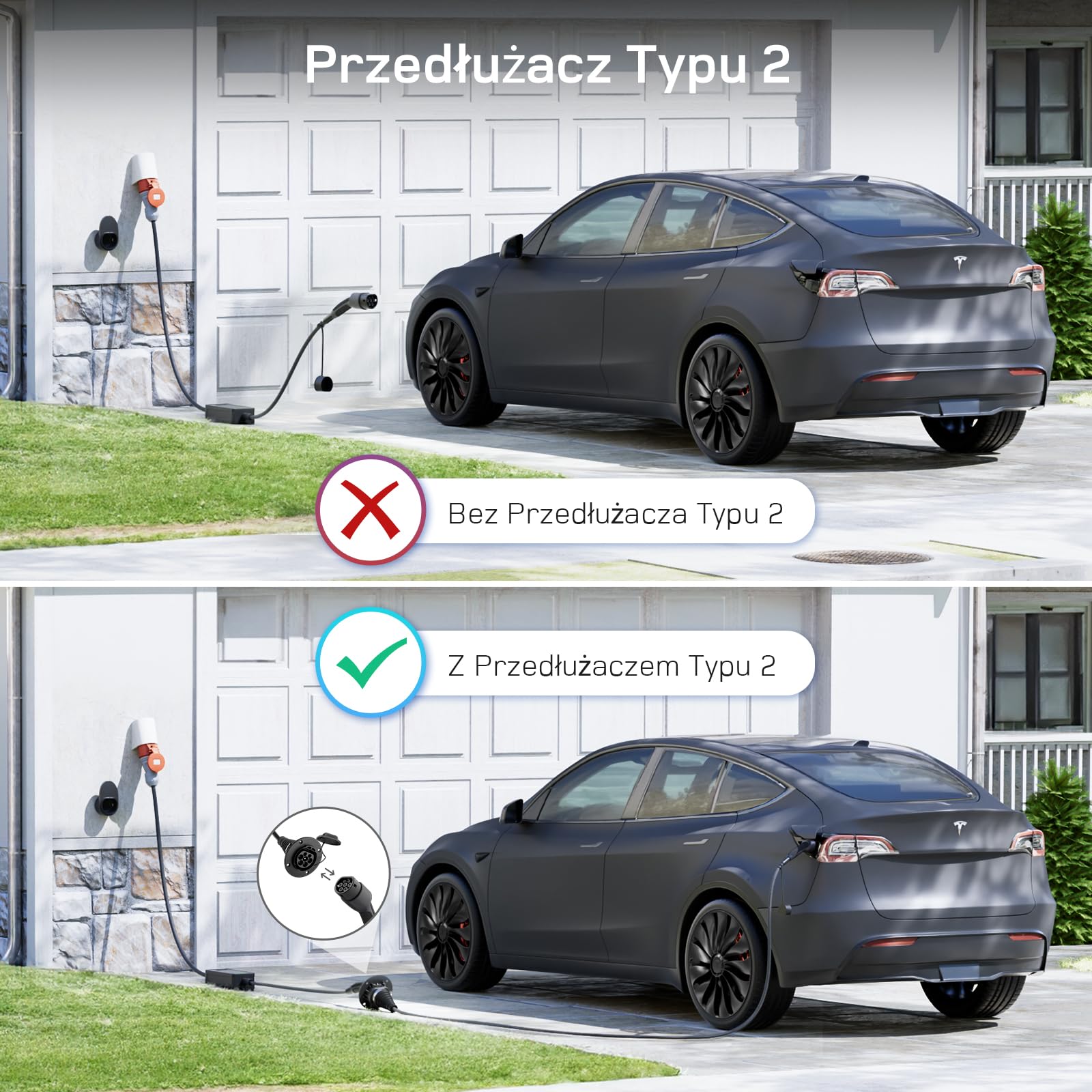 Przedłużacz Ładowania Typu 2 [5 m, 11 kW, 16 A] 3-Fazowy Kabel 400 V, IP54, Kompatybilny z Pojazdami BEV i HPEV zgodnymi z IEC62196-2, z futerałem do przenoszenia.