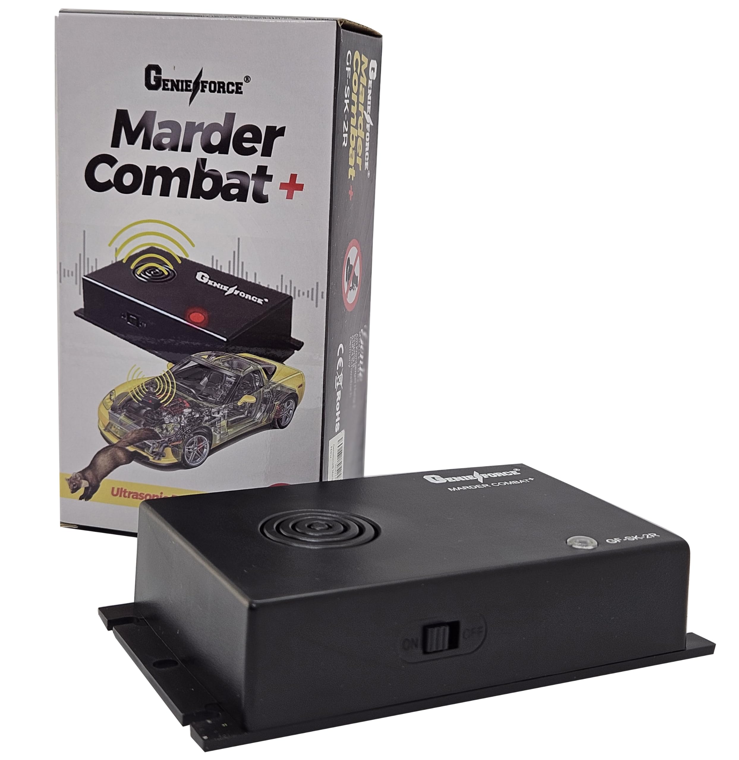 Genieforce® Marder Combat+ odstraszacz kun zasilany bateryjnie, urządzenie ultradźwiękowe do odstraszania kun, ochrona przed kunami, mobilna ochrona dla samochodu, domu, ogrodu – GF-SK-2R