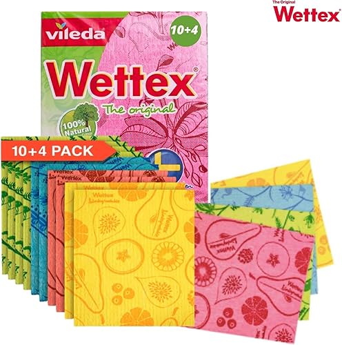 Miniatura 7 de Wettex The Original - Paquete de 14 paños de cocina suecos para cocina, toallas de papel reutilizables ecológicas, paños surtidos para lavar platos