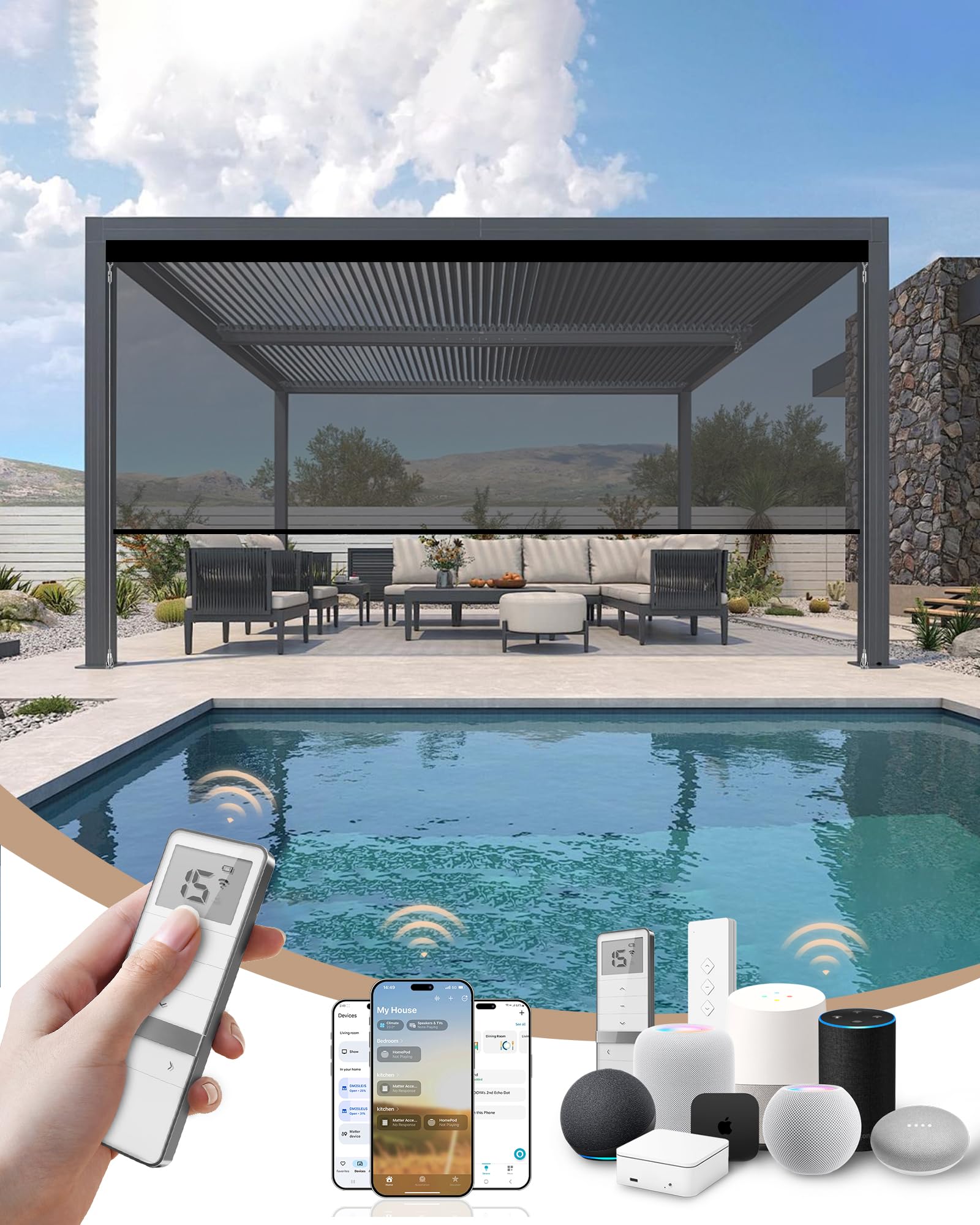 Kincmo Motorized Outdoor Shades, Outdoor Motorized Blinds for Patio Porch