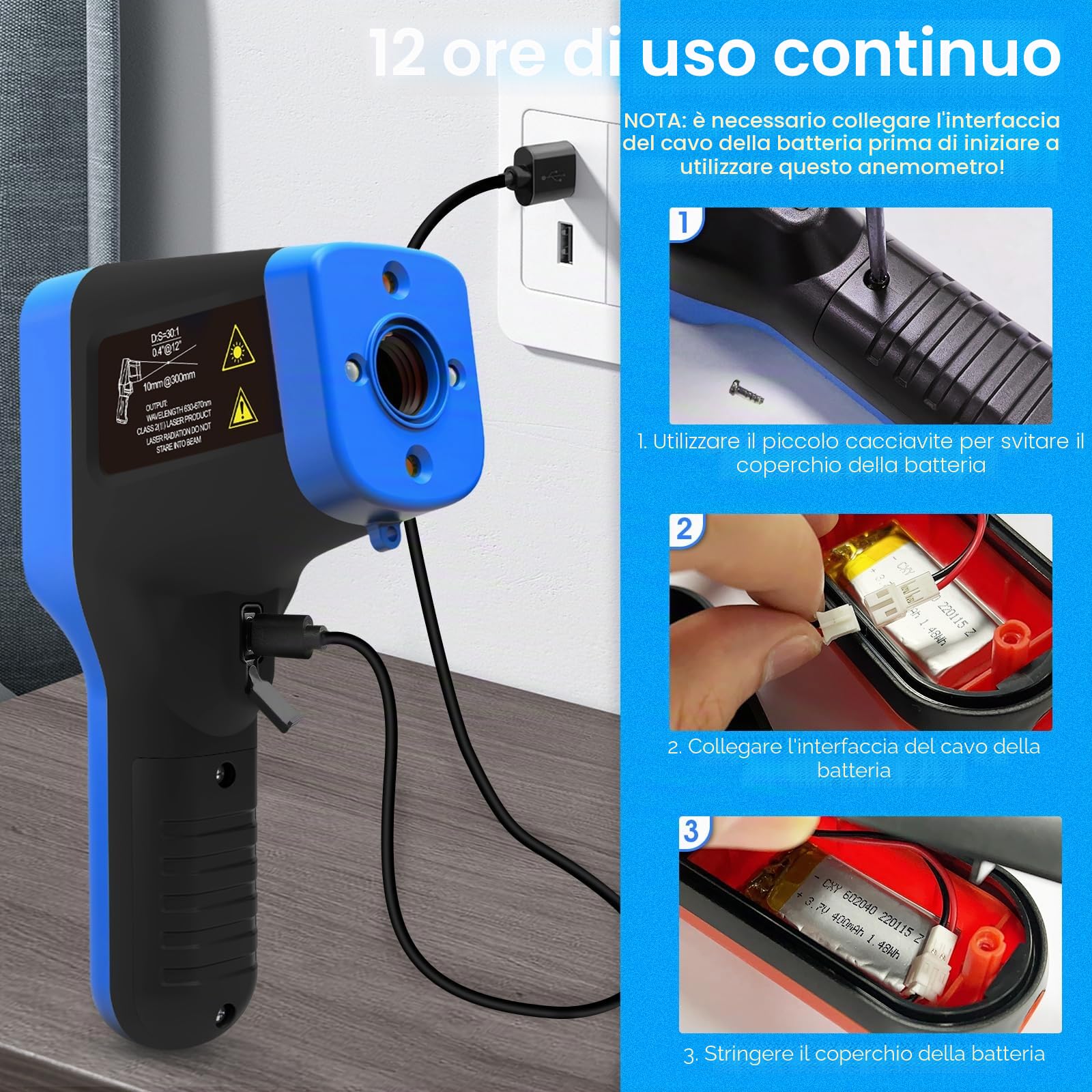 AIOMEST -50℃~1600℃ Termometro a Infrarossi Termometro D:S=30:1 Doppio Misuratore di Temperatura IR Industriale a Laser, Termómetro Ricaricabile AI-1600 (NON per la temperatura umana)