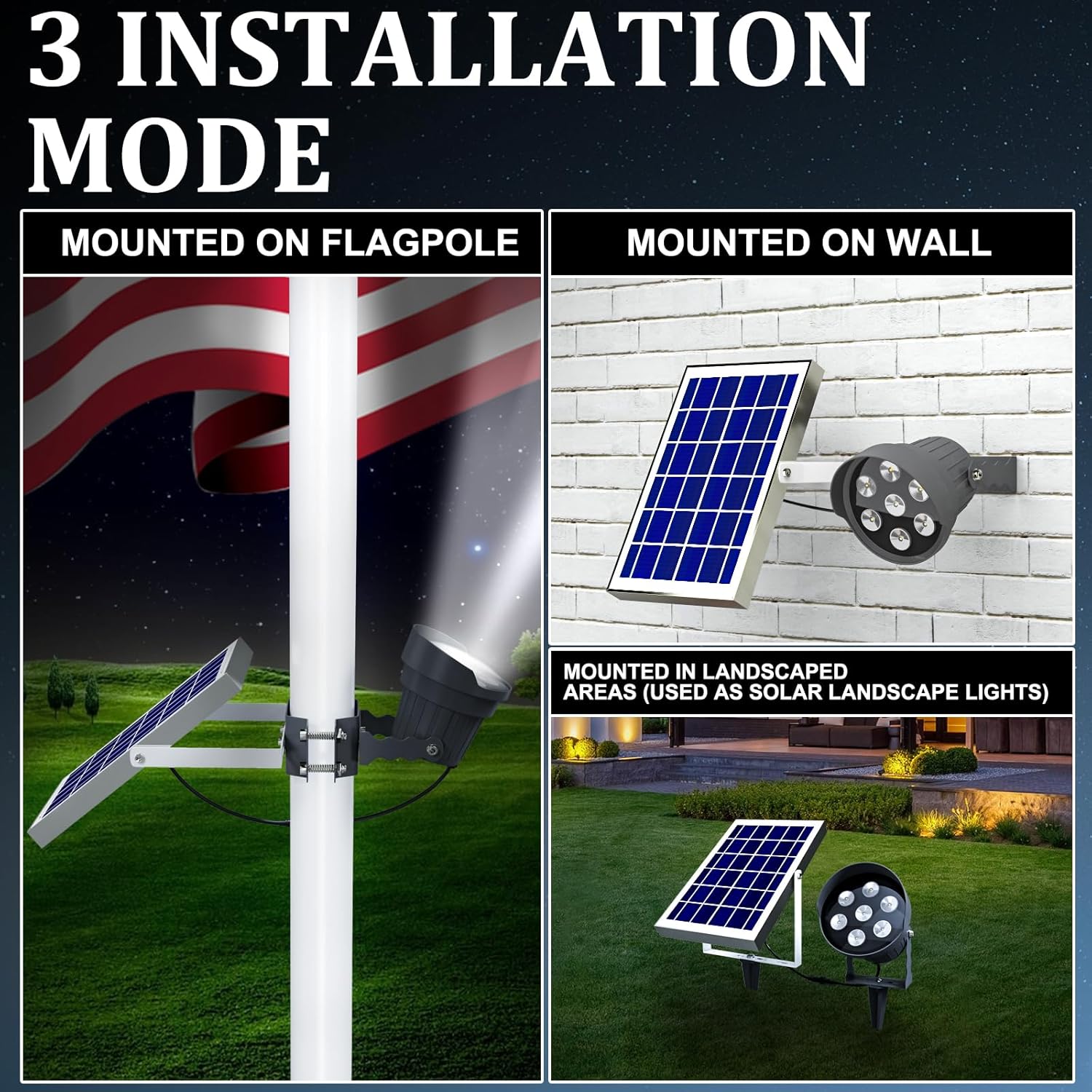 Ofuray Solar Flag Pole Light Outdoor,Dimmable Brightest Flag Pole Light Solar Powered, American Flag Coverage Led Solar Flag Pole Lights Outdoor Dusk to Dawn fit 1.5''-4'' Flagpole for House - Image 4