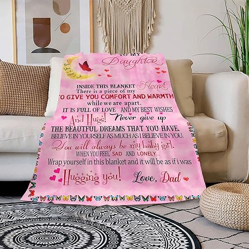 YunTu Manta cálida con letras para hija, regalos de cumpleaños para hija de parte de mamá y papá, regalos de San Valentín para hija (letra rosa, 40