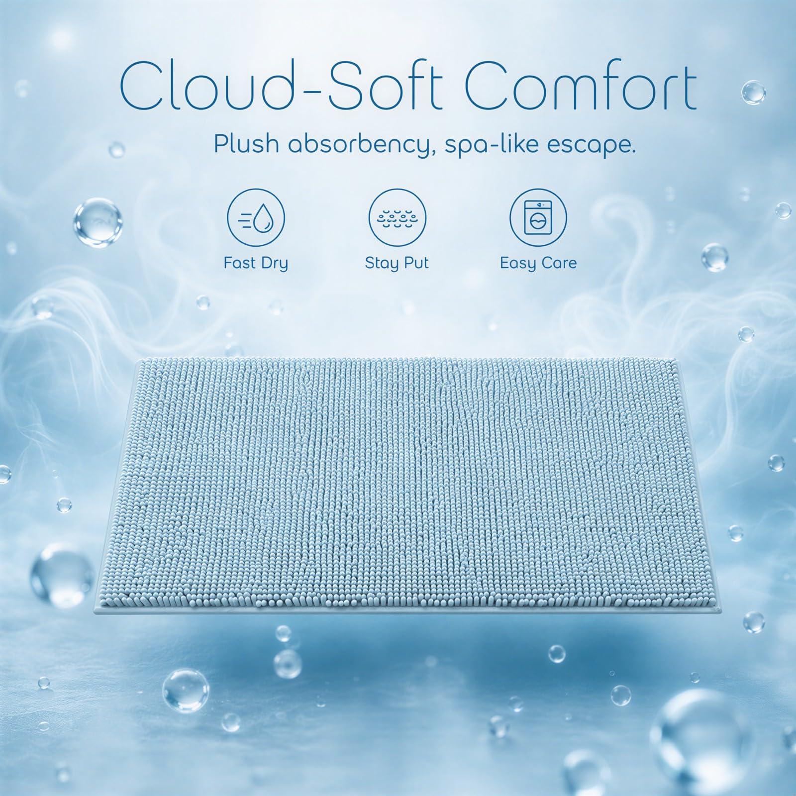 Générique Lot de 3 Tapis de Bain en Chenille Bleu Ciel, Grand 78,7 x 48,3 cm, Forme en U 48,3 x 48,3 cm, Petit 39,4 x 58,4 cm, Tapis de Bain antidérapant, très Doux