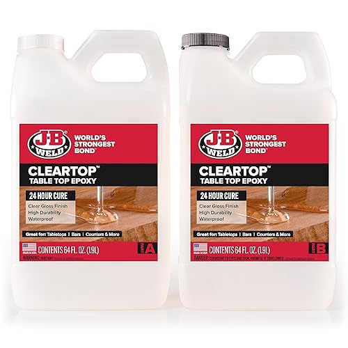 J-B Weld Resina epoxi de mesa, kit de 1 galón, cura transparente, tiempo de curado rápido, resistente a los rayos UV, mínimo burbujas, resistente a