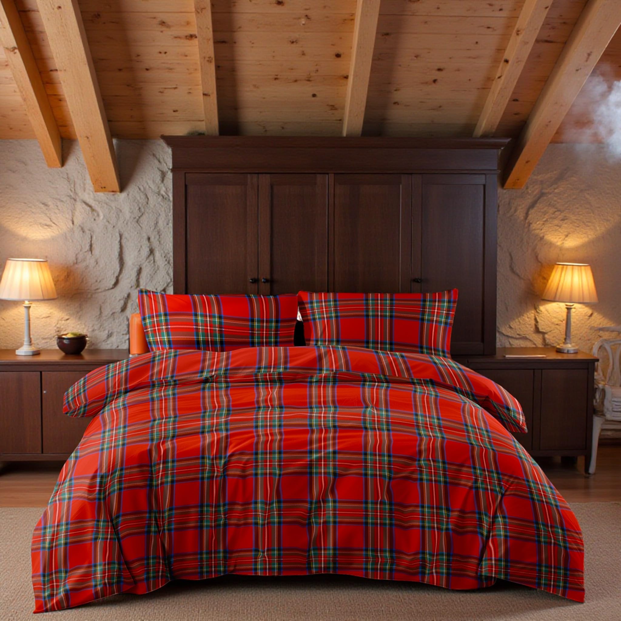 Housse de couette écossaise rouge en coton Tex family pour en finir avec les draps froids