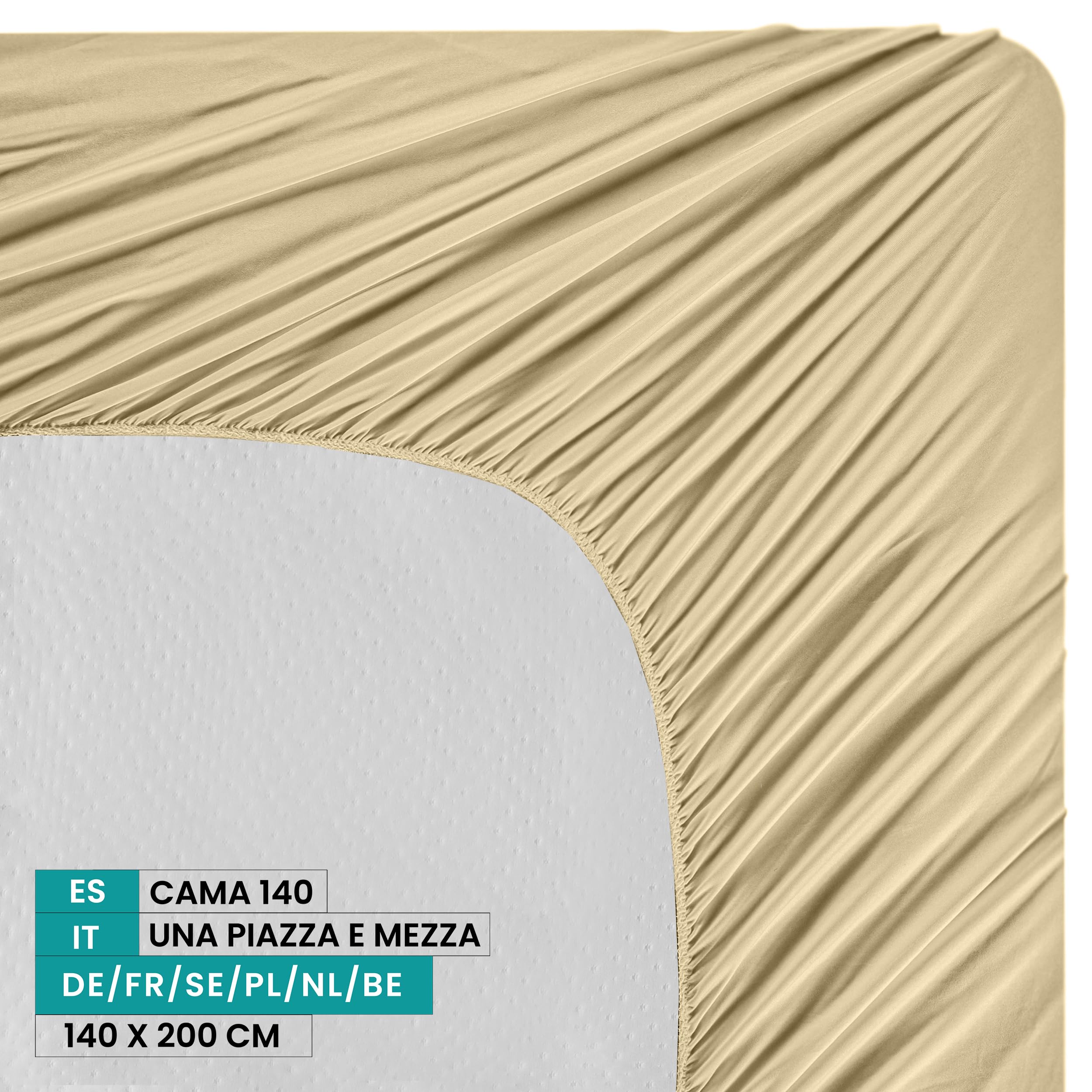 Utopia Bedding Coprimaterasso Matrimoniale Impermeabile 140 x 200 x 30 cm beige, Viscosa, Oeko-Tex Certified, Proteggi Materasso, Traspirante, Tutto Intorno Elastico