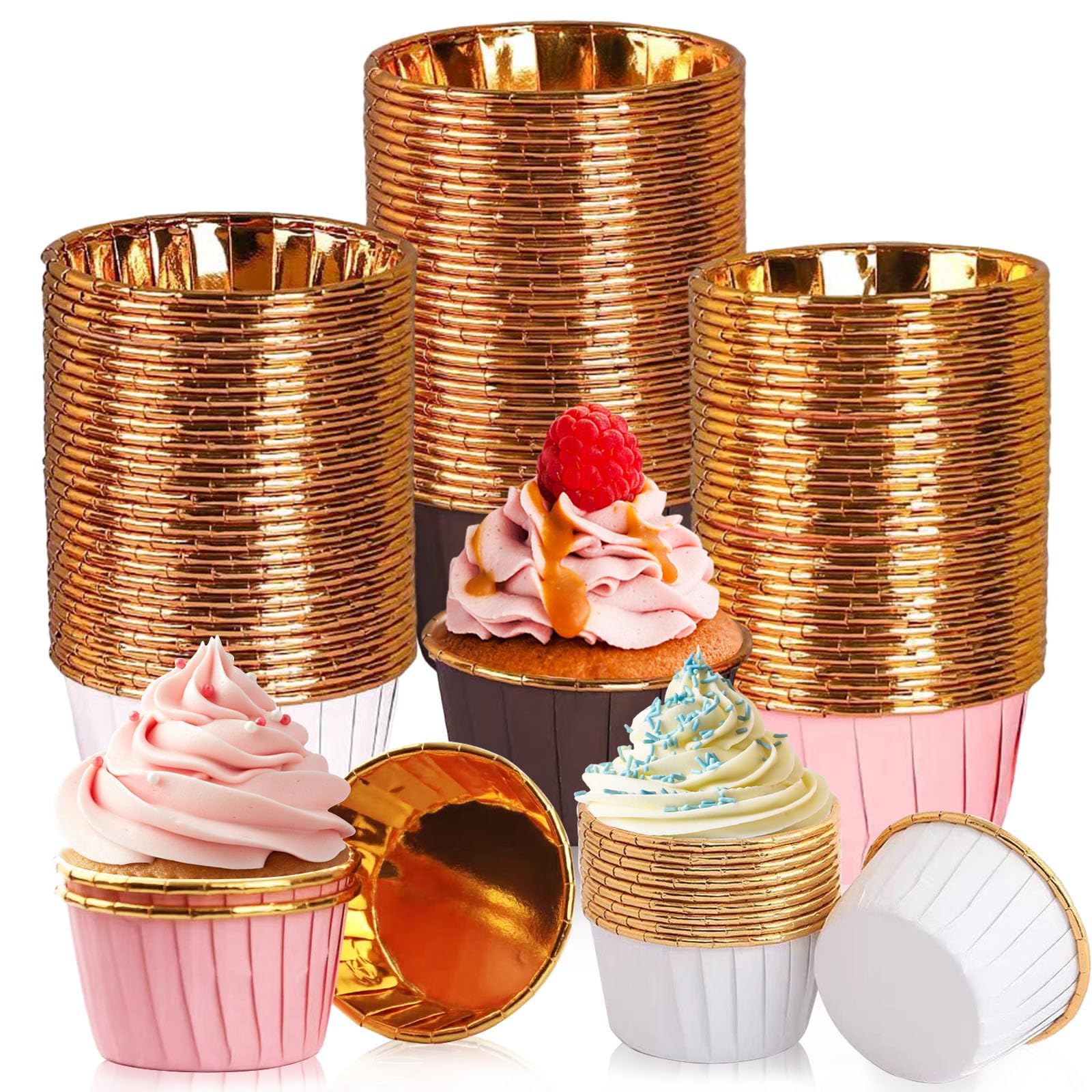 Cupcake Cases, 150PCS Cake Muffin Liners, Greaseproof Foil Baking Cups Paper Wrappers, Cupcake Cases for Baking, Muffin Cases for Baking for Birthday Wedding Party(3 Colors)