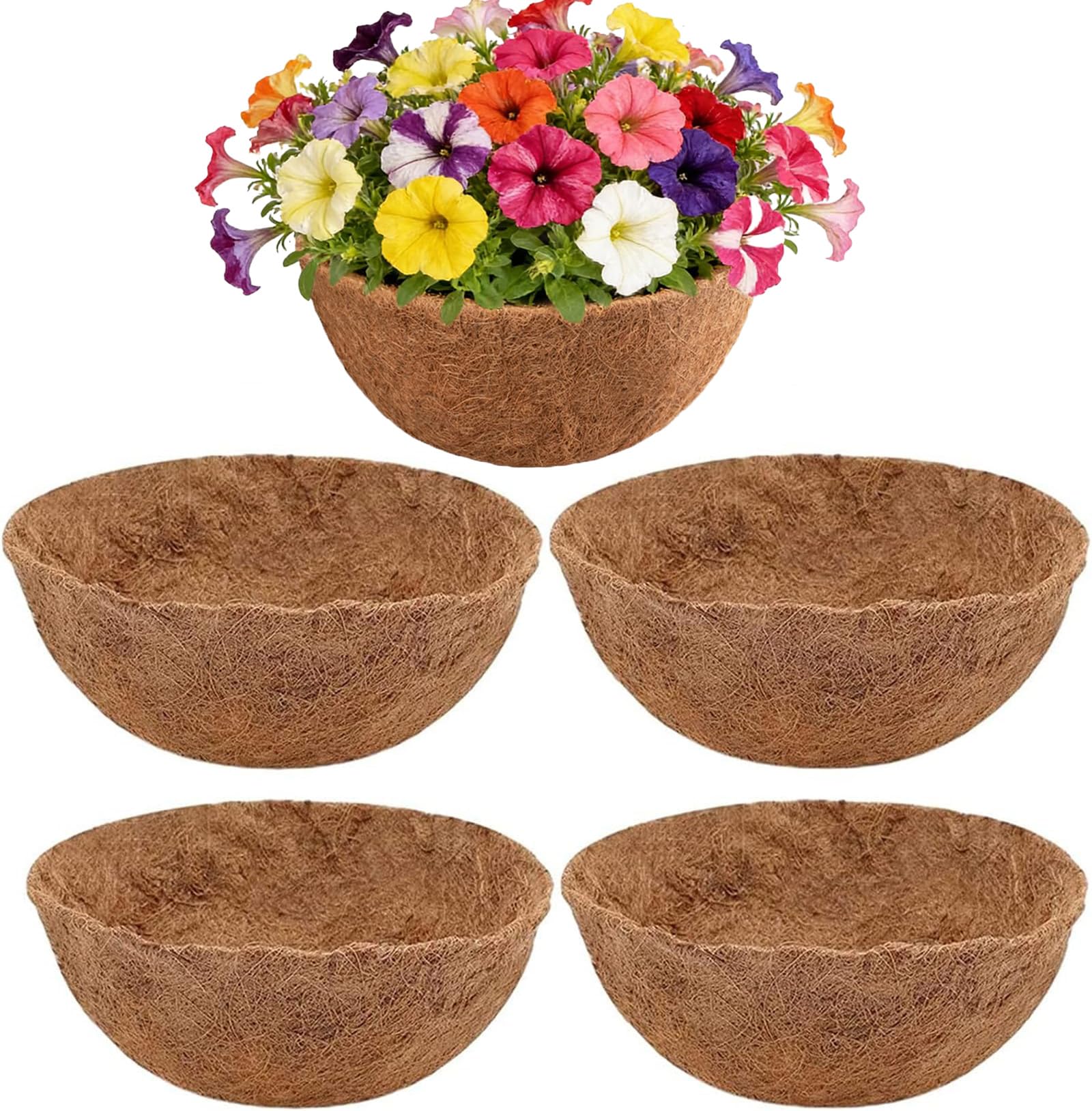 Forro de Fibra de Coco 10 Pulgadas Set de 5, Tapete Natural para Cesta Colgante, Resistente y Transpirable para Plantas de Jardín y Balcón