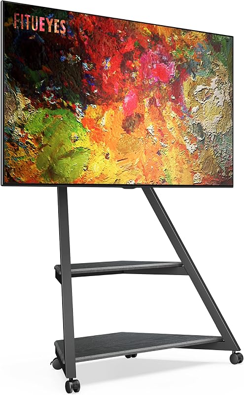 FITUEYES Corner TV Stand for 43-75" TVs with Wooden Storage Shelves, Black