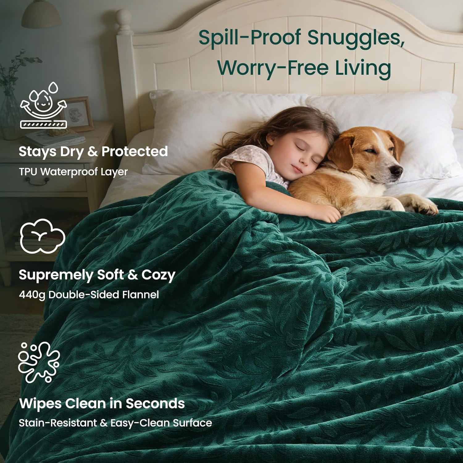 LOOBANI Waterproof Blanket for Couch: Soft Flannel Waterproof Dog Blanket with a Storage Bag, Stain & Leak Proof Pet Blanket, Reusable Furniture Protector for Pets Messes, 50" x 60"