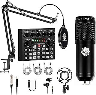 DIGIMORE Condenser Mic for Singing with V8 Sound Card | Condenser Microphone Kit | Voice Changer | Studio Recording Equipm...