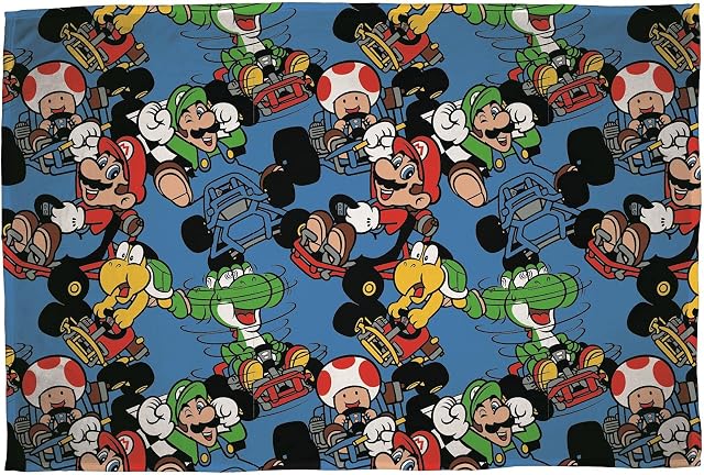 Super Mario Vroom Fleece Throw | Mario Kart Design Super Soft Blanket | Perfect for Any Bedroom, 120 x 150cm, Blue