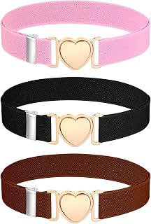 3pcs Elastic Kids Belt for Girls, Adjustable Heart Buckle Toddler Belt, Girls Belt for Pants Jeans Dress