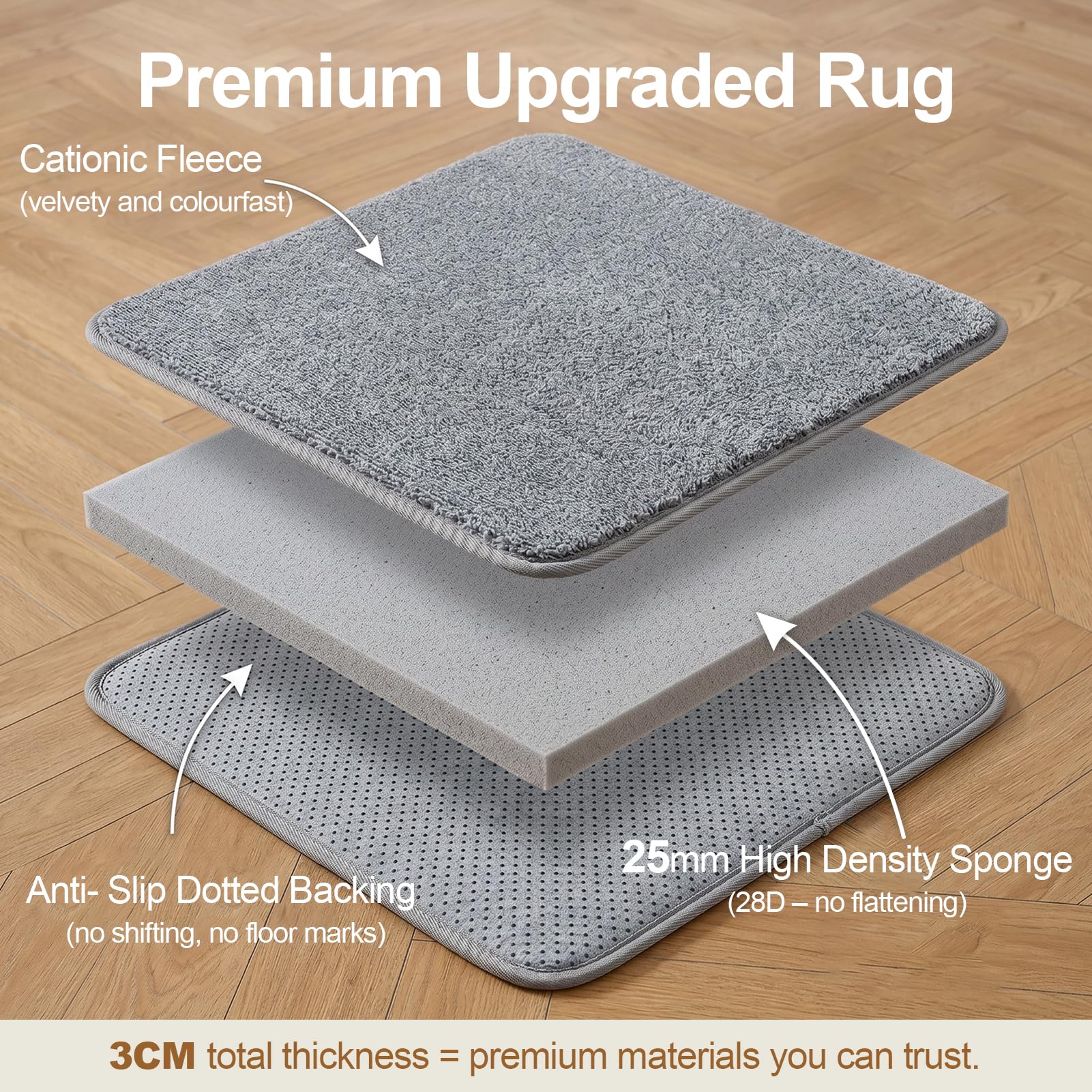 VK·LIVING Tapis de qualité supérieure - 30 mm d'épaisseur - Éponge haute densité douce à poils moyens - Tapis antidérapant pour salon, chambre à coucher, chambre d'enfant, bureau - Gris - 120 x 170 cm