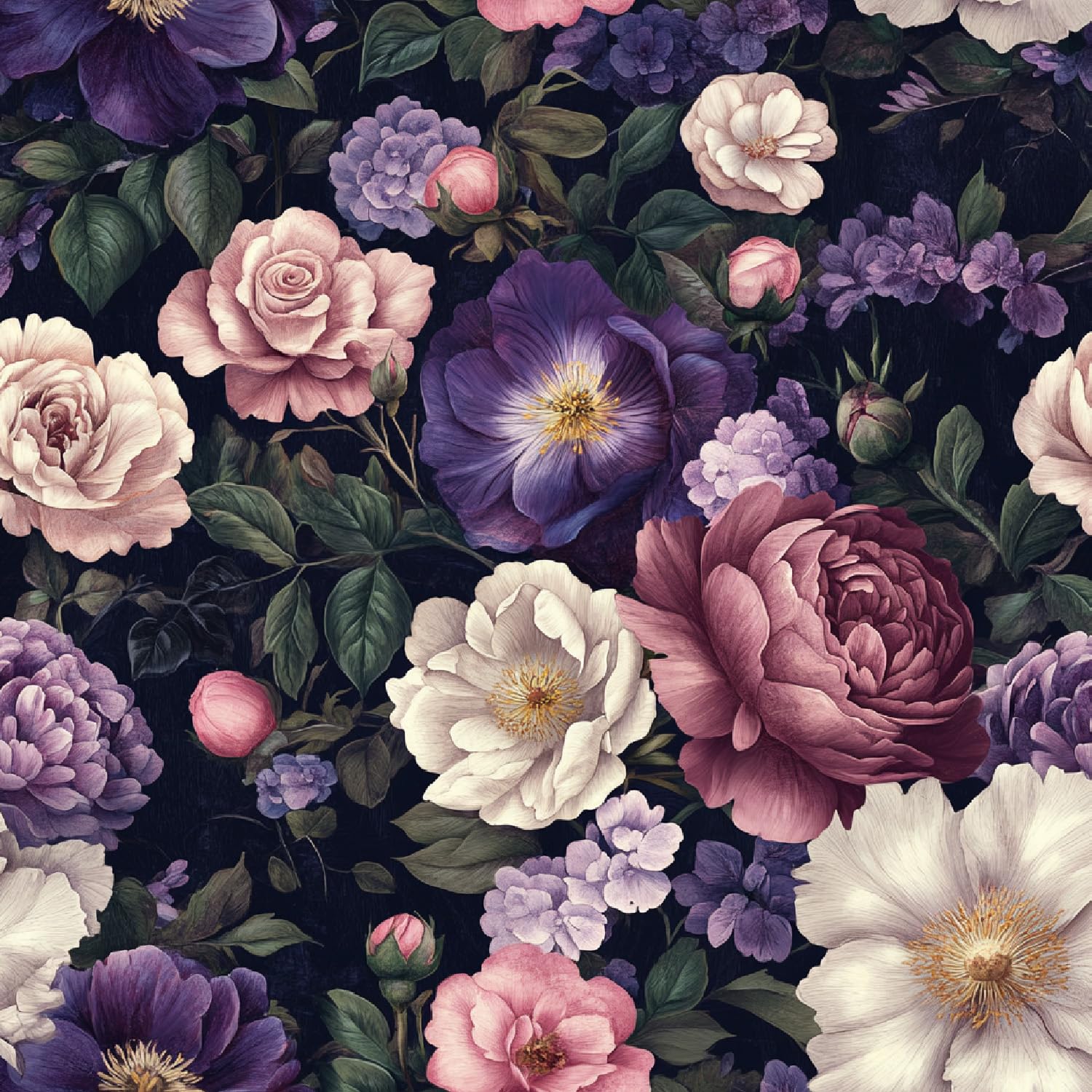 Papier peint fleurs violettes épais et imperméable au fini mat rétro pour stickers muraux