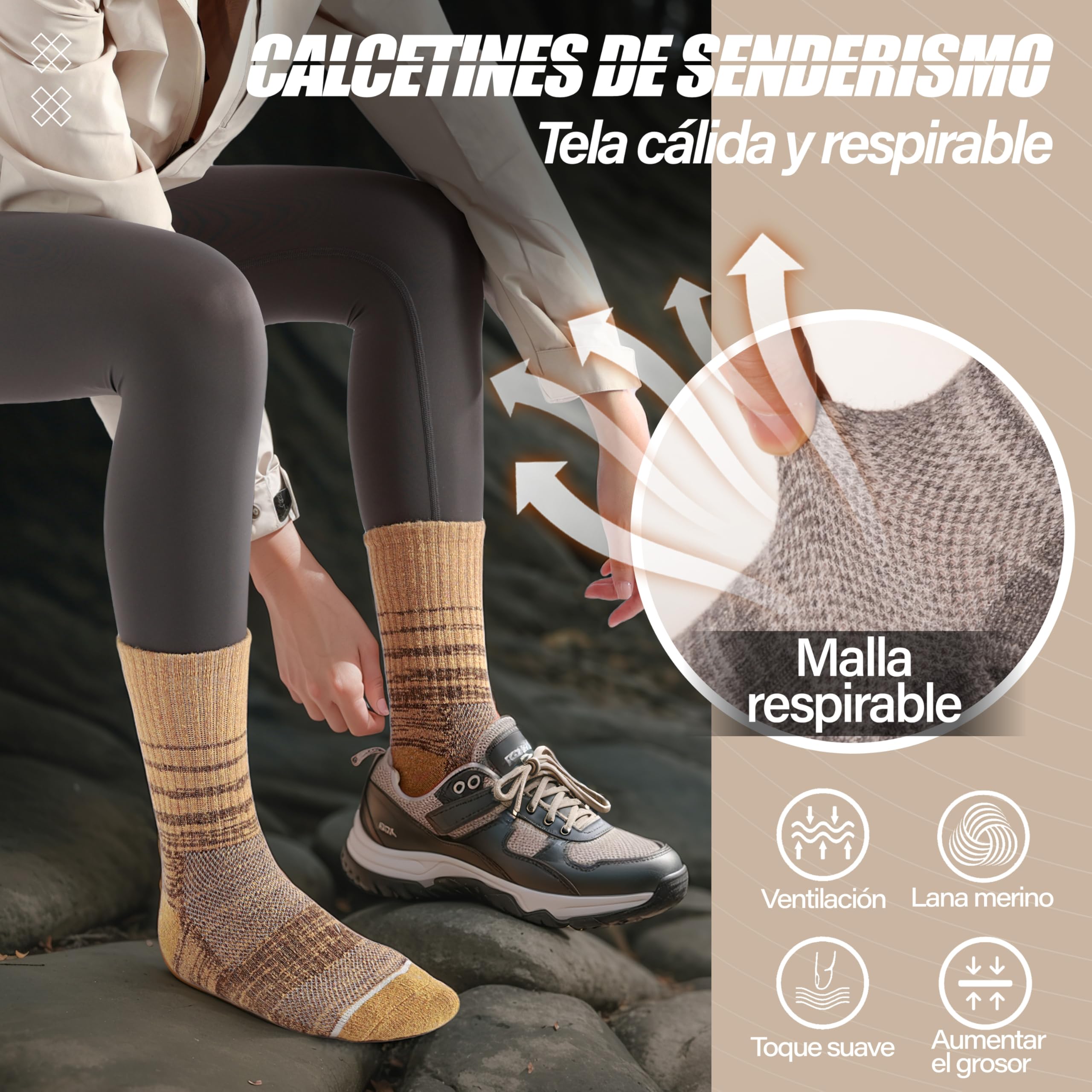ANTSANG Calcetines de Lana Merino Senderismo Térmicos 5 Pares