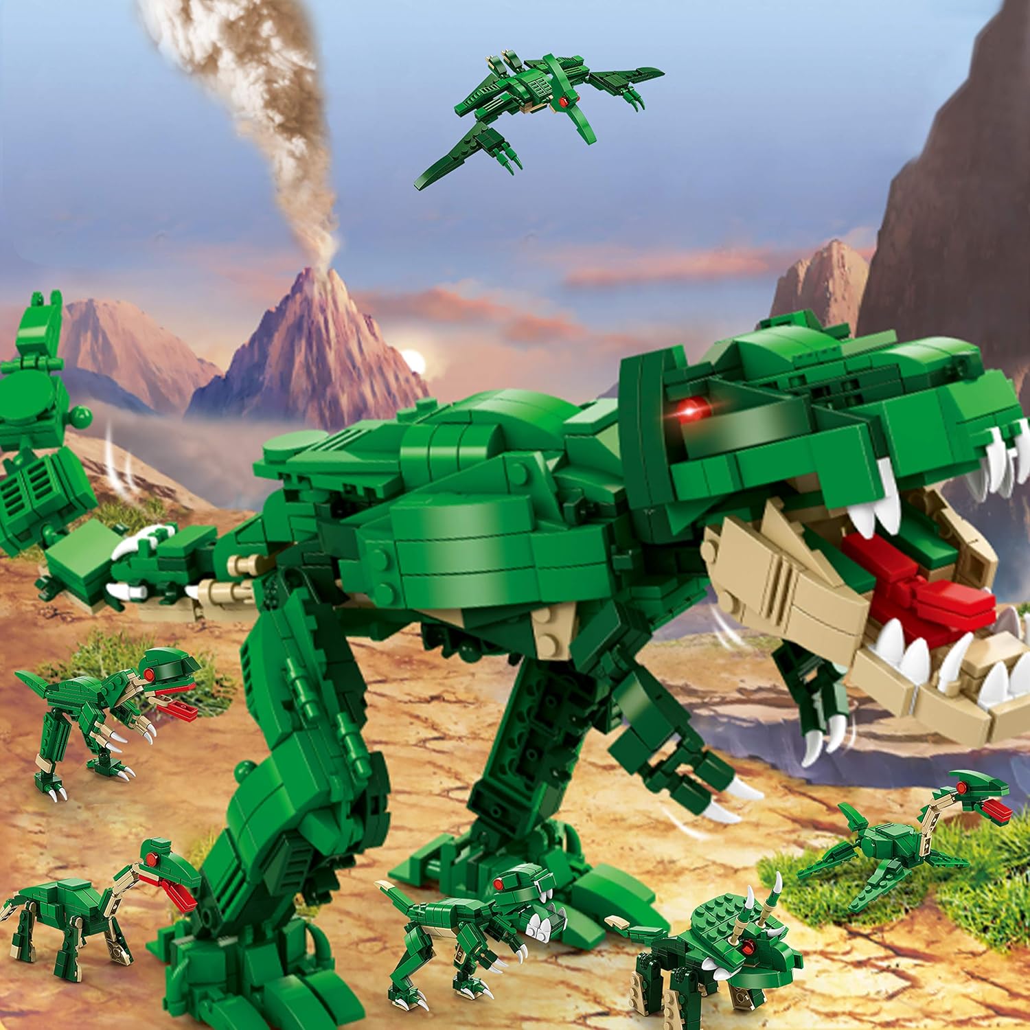 JOYIN 673Pcs Dinosaurs Building Blocks Set, 6-in-1 STEM Dino Building Toys for Kids, Dinosaur Construction Toys Building Kits for Kids Toddlers Birthday Christmas Toy