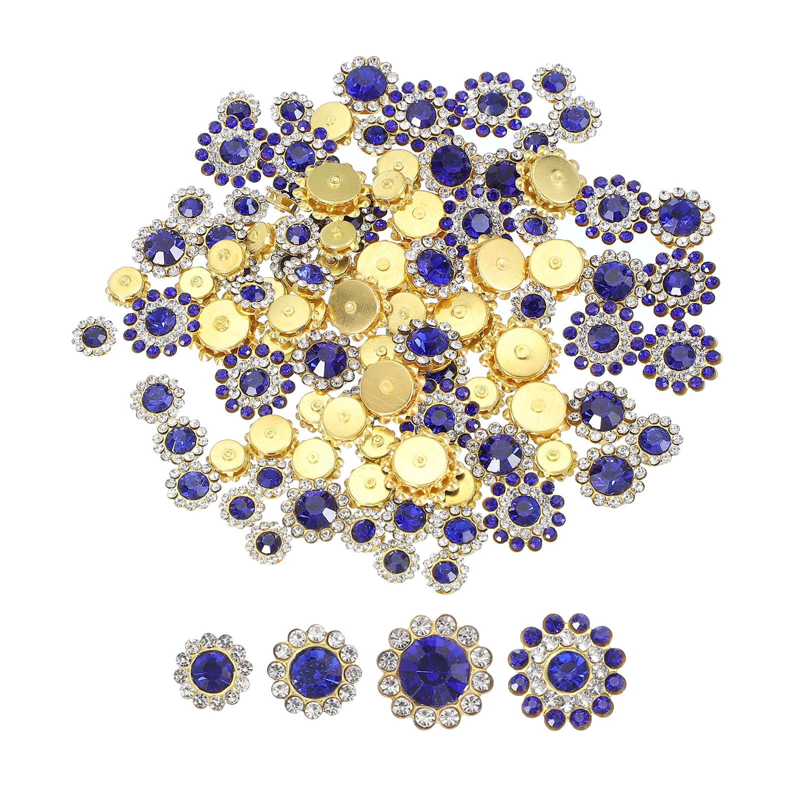 Strass à coudre fleur en verre bleu foncé et or PATIKIL pour customiser les vêtements