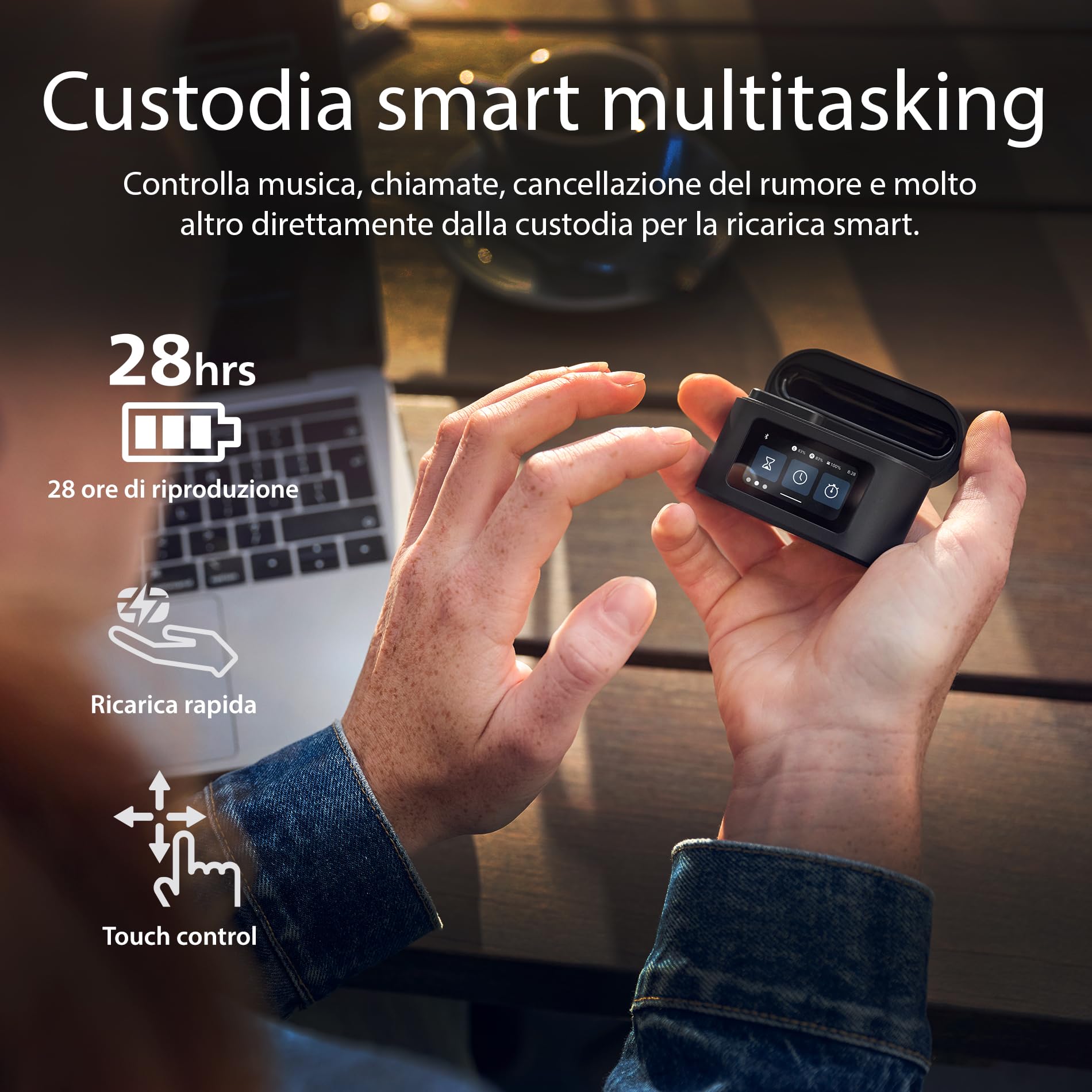 Philips TAT6100BK Auricolari True Wireless con Custodia di Ricarica Intelligente – Cancellazione del rumore, 4 microfoni, bassi dinamici, 28 ore di autonomia, Bluetooth 5.4, IPX5, comandi touch – Nero