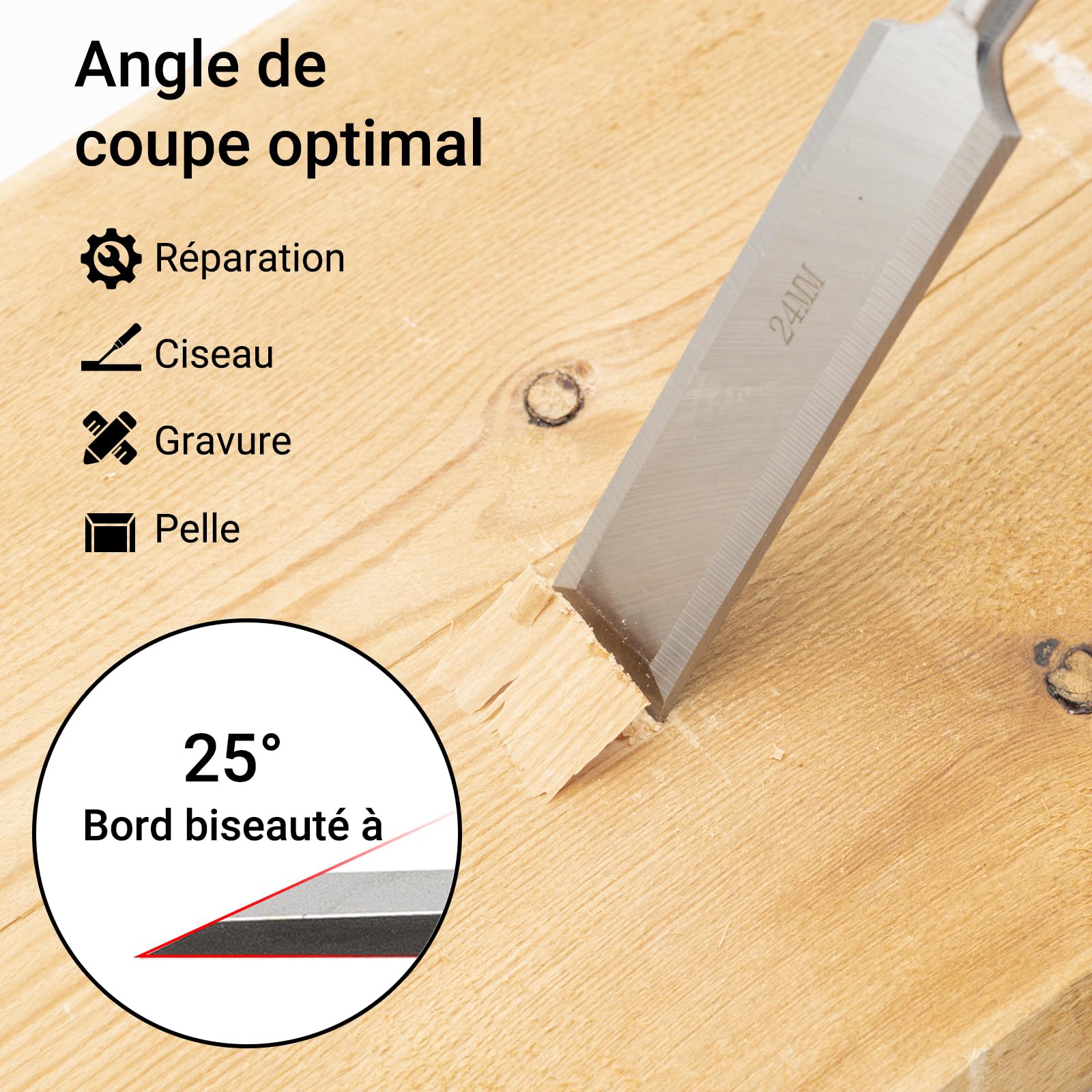 Ciseaux à Bois En Cr-V 6 PièCes, 6, 12, 18, 24, 32, 38 mm, Gouge A Bois Avec Pierre à Aiguiser Et Sacoche Pour Menuiserie Sculpture