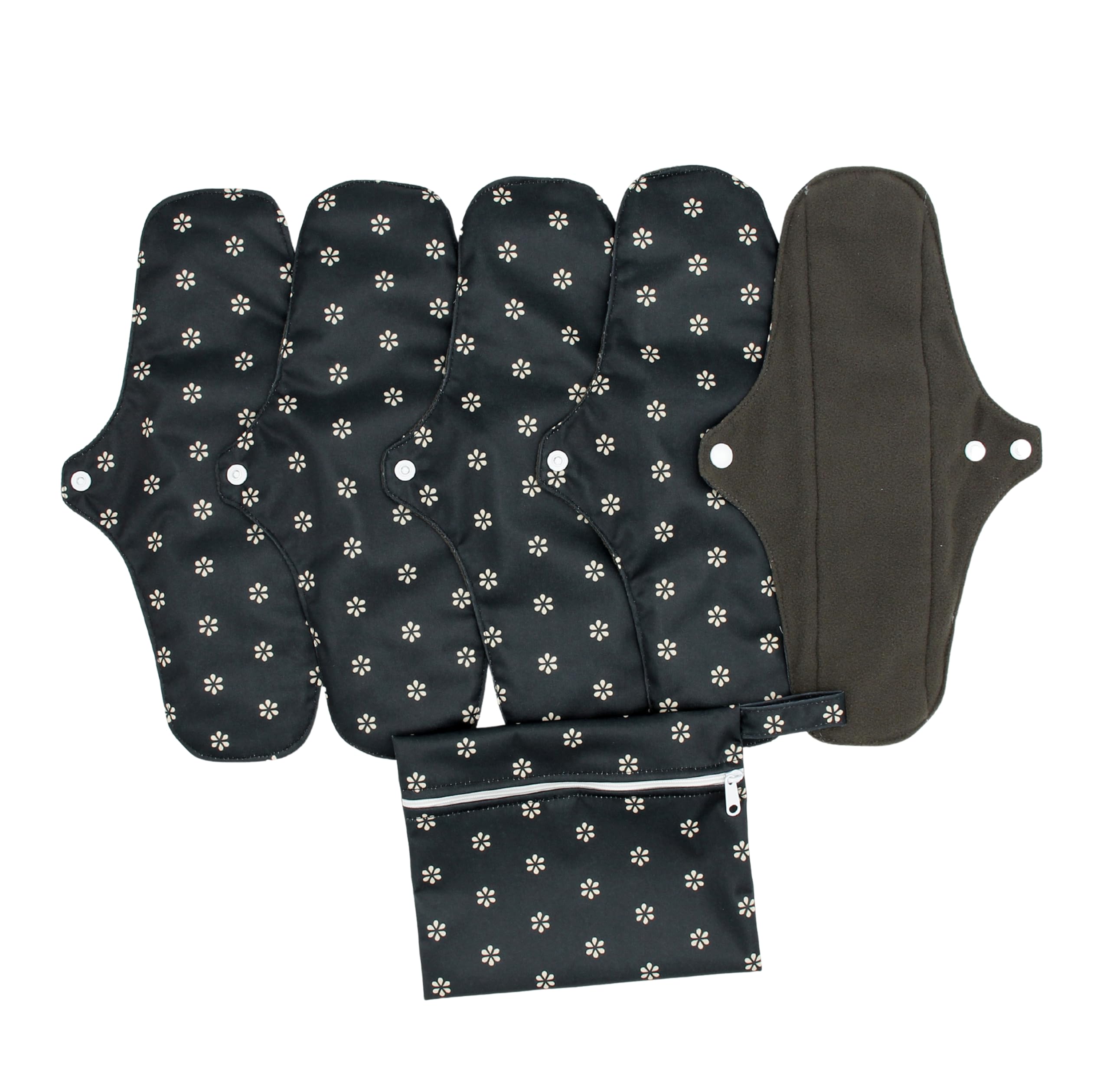 Ecowoman | Compresas reutilizables ecológicas para menstruación con bolsa de almacenamiento impermeable | Súper absorbentes | Set de compresas de tela lavables (X-Large, 5, unidad)