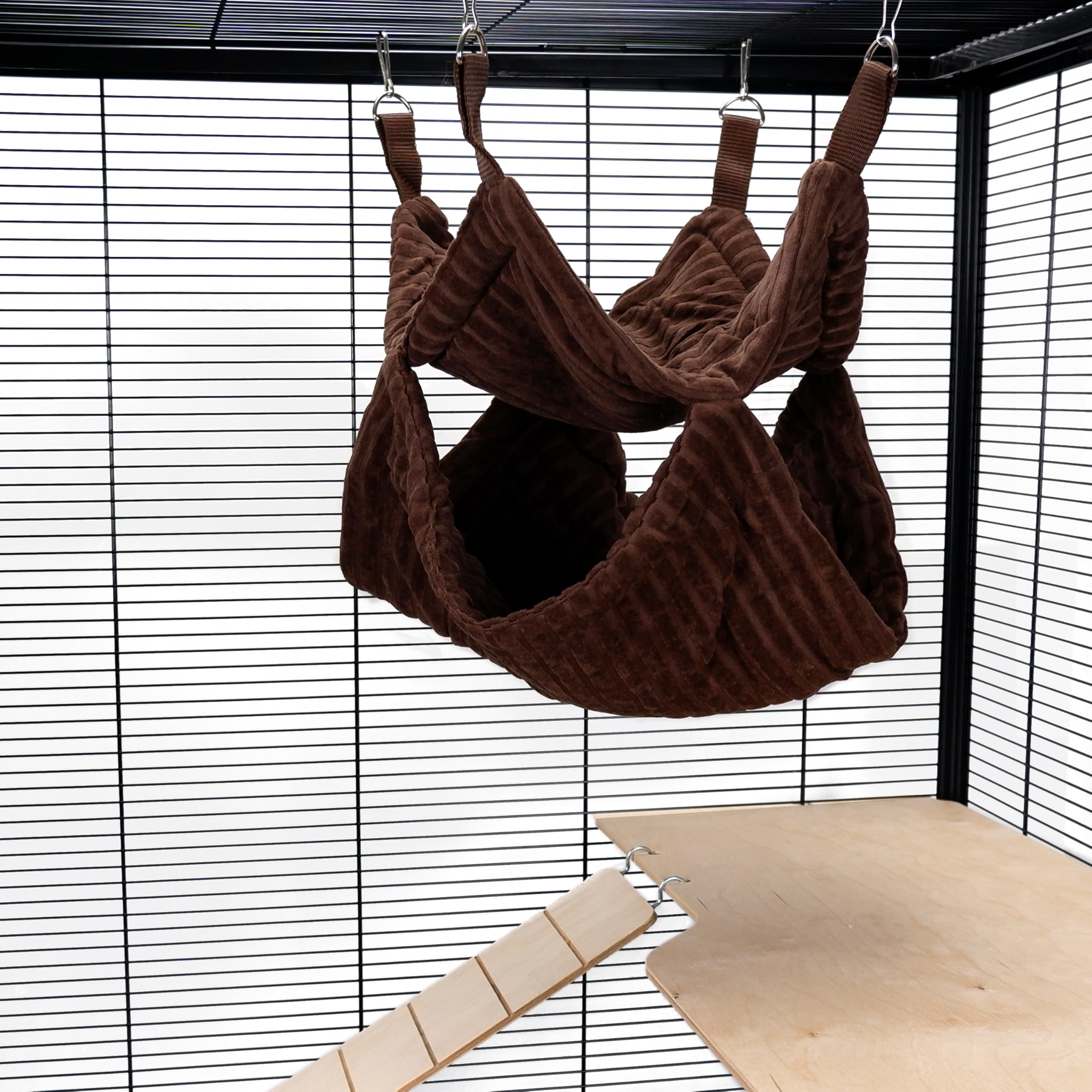 Little Friends Pet Rat Ferret Chinchilla Double Layer Soft Hanging Bunkbed Hammock – 35 x 35 x 35cm – Cosy Cage Accessory - Luxury Chocolate