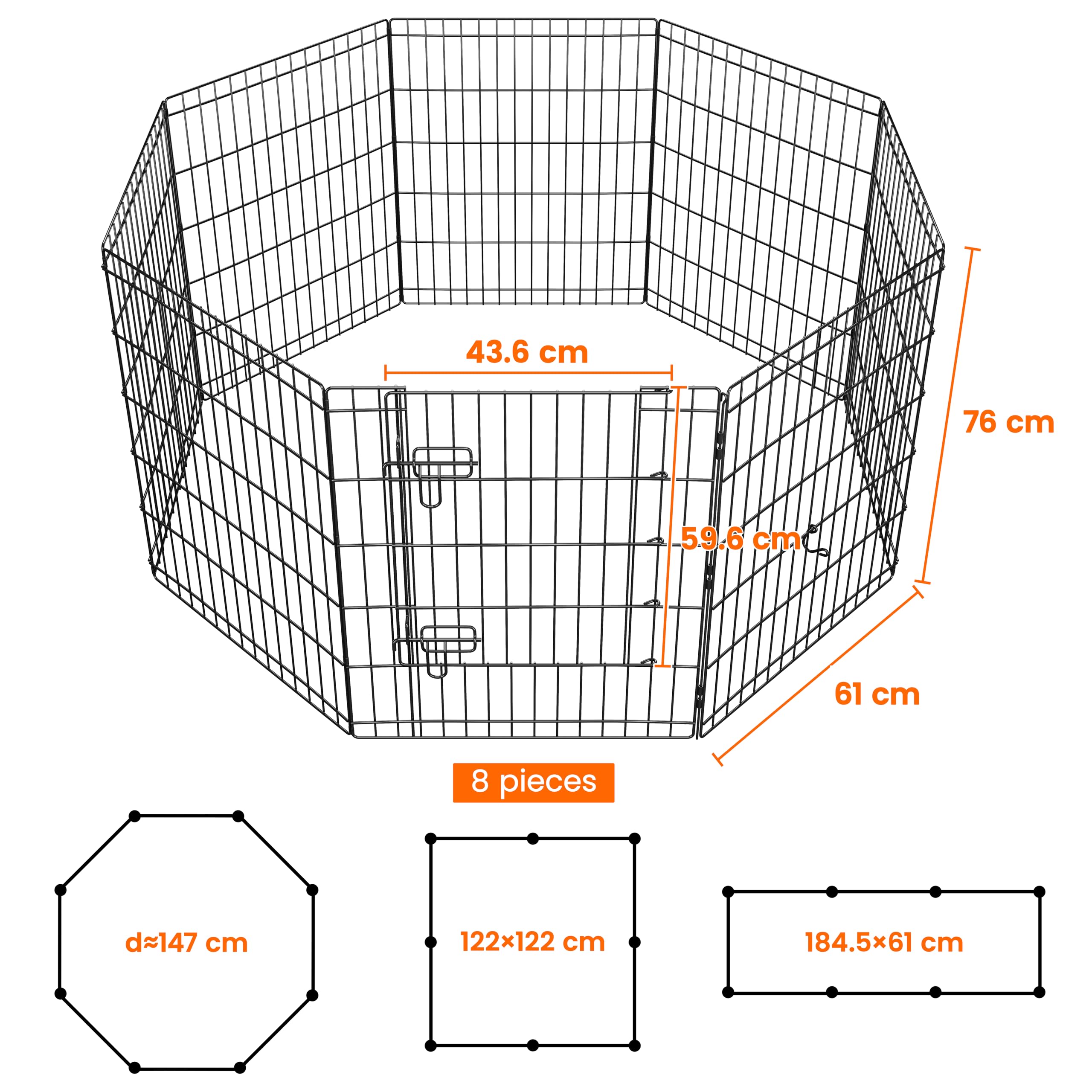 Yaheetech Recinto per Cani 8 pz 61 x 76 cm Conigli Cuccioli Animali Domestici da Interno Esterno Giardino in Ferro Recinzione