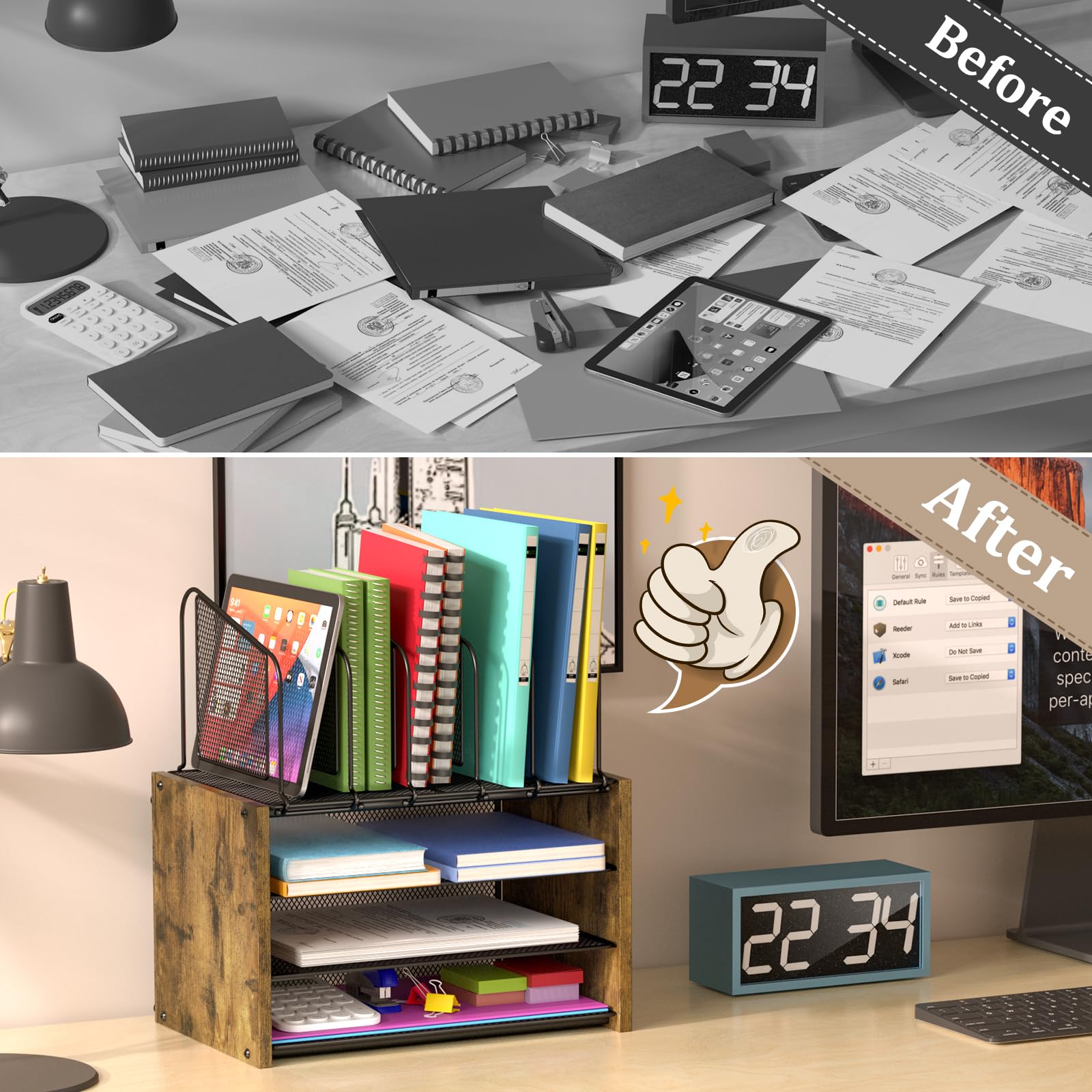 Schreibtisch-Organizer mit 4 Ebenen, Schreibtisch-Organizer mit 5 vertikalen Aktenhaltern, Büro-Schreibtisch-Organizer mit 3 Ebenen, Briefablage, Holz-Schreibtisch-Organizer und Zubehör für Home