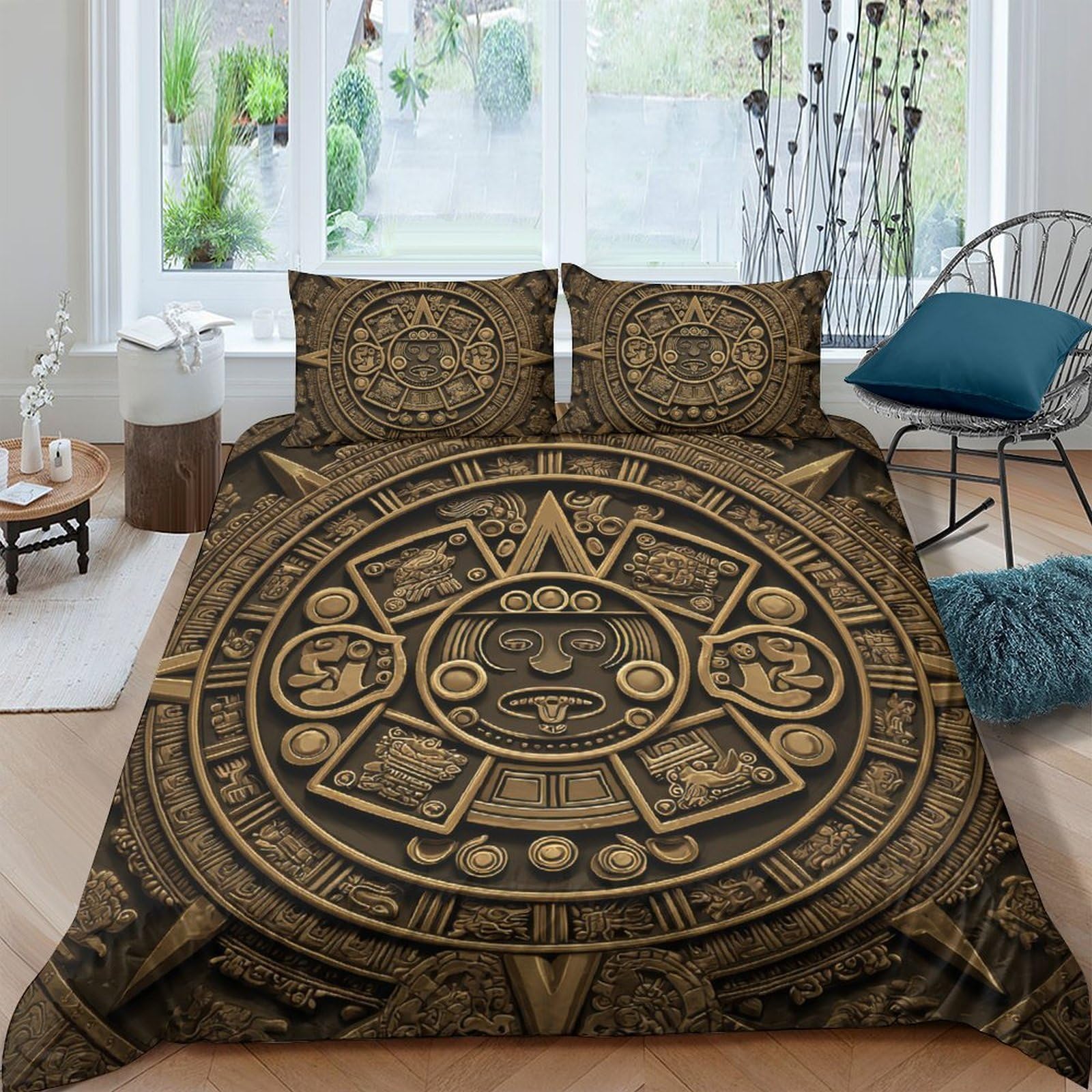 Ctjqhvkz Style-10 3D Printed Aztec Calendar Fitted Sheet Microfiber Soft Bed Cover For Bedroom Guest Room Decor Dust Protection Single（135X200cm）