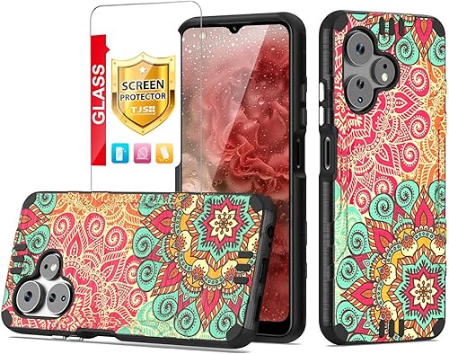 TJS Funda compatible con Boost Mobile Celero 5G + Plus 2024 (3 versión), protector de pantalla de vidrio templado híbrido a prueba de golpes con