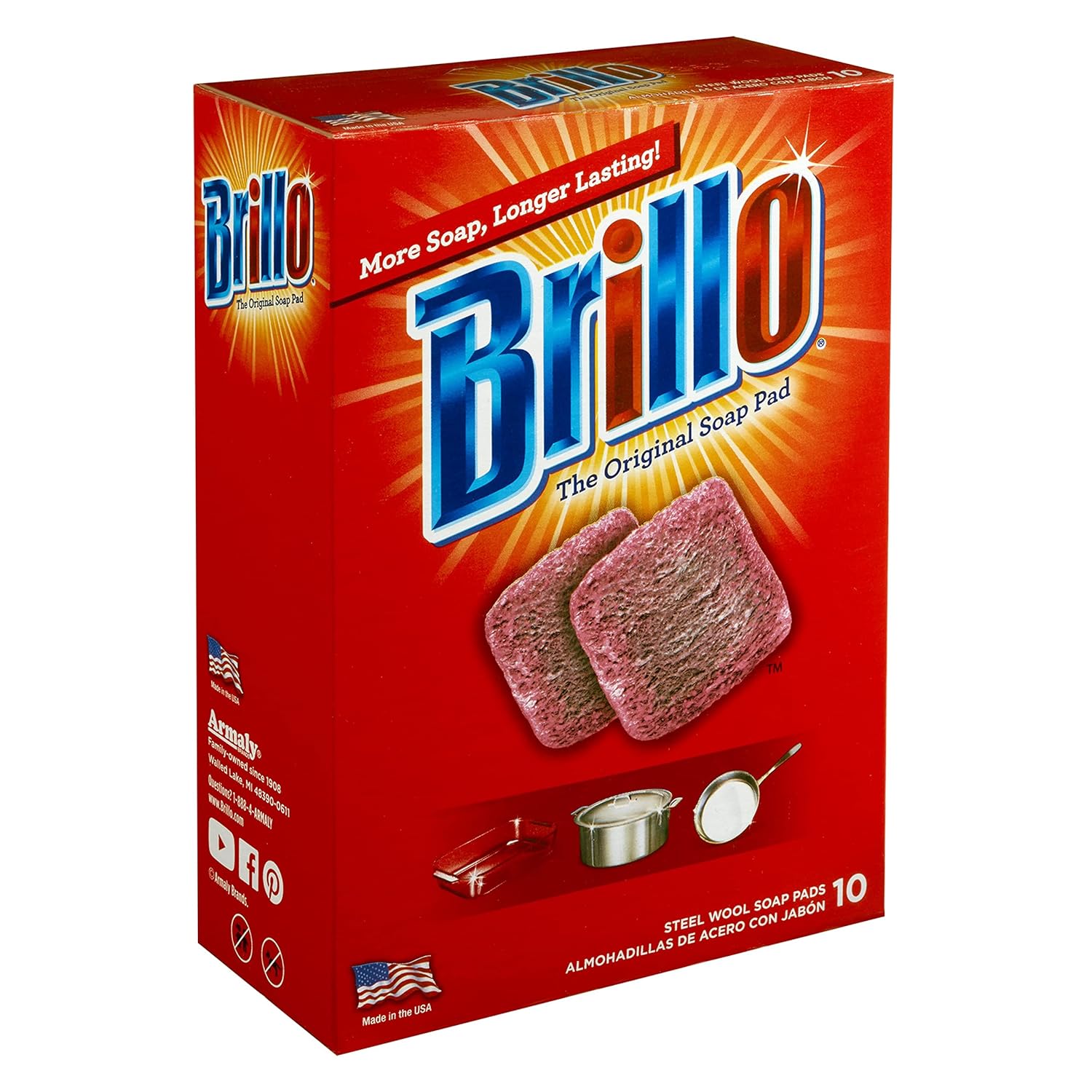 Brillo® Steel Wool Soap Pads, Original Scent (Red), 10Count Amazon